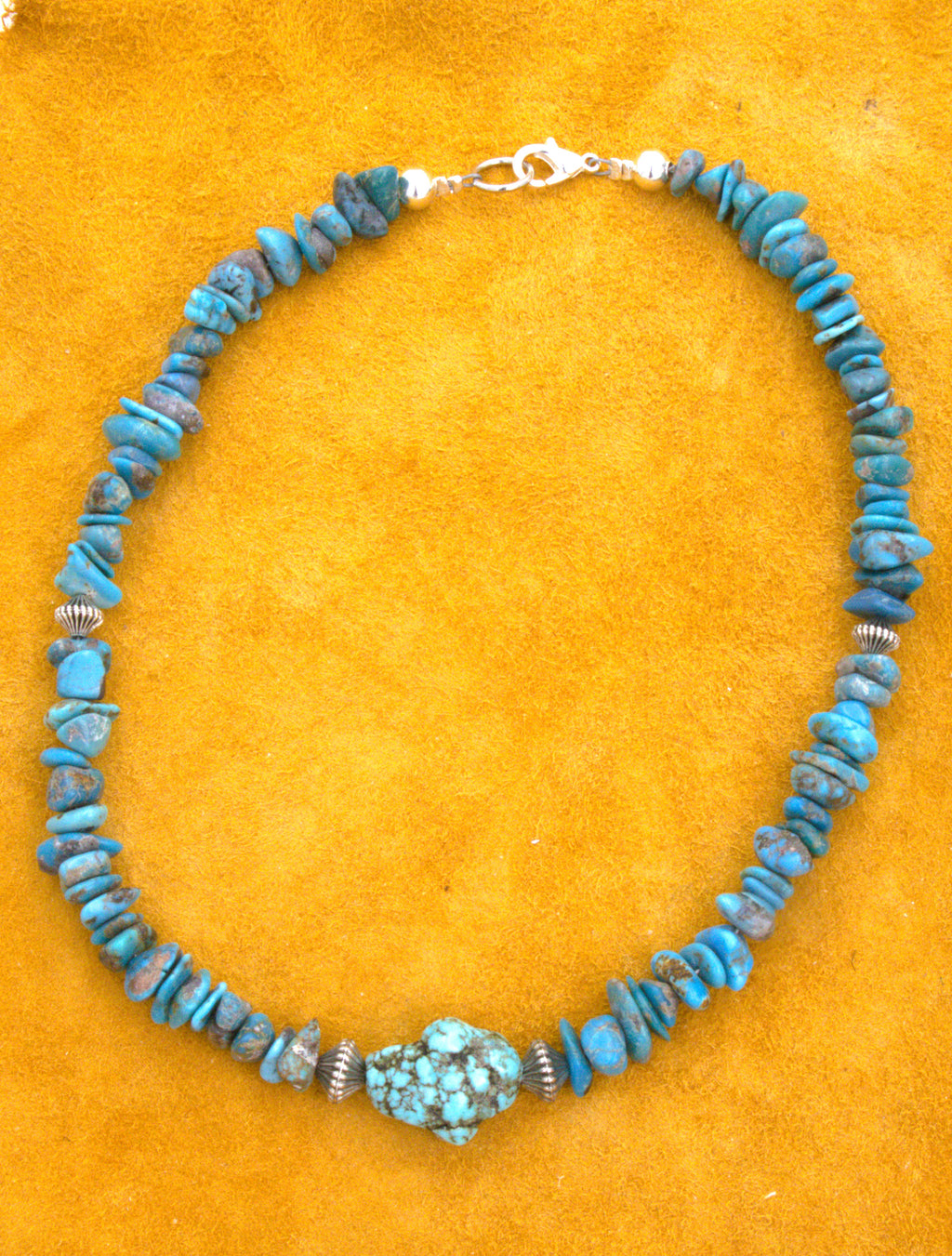 Turquoise Nugget Choker Necklace 15 and 1/2" One-of-a-Kind Turquoise Jewelry NN39