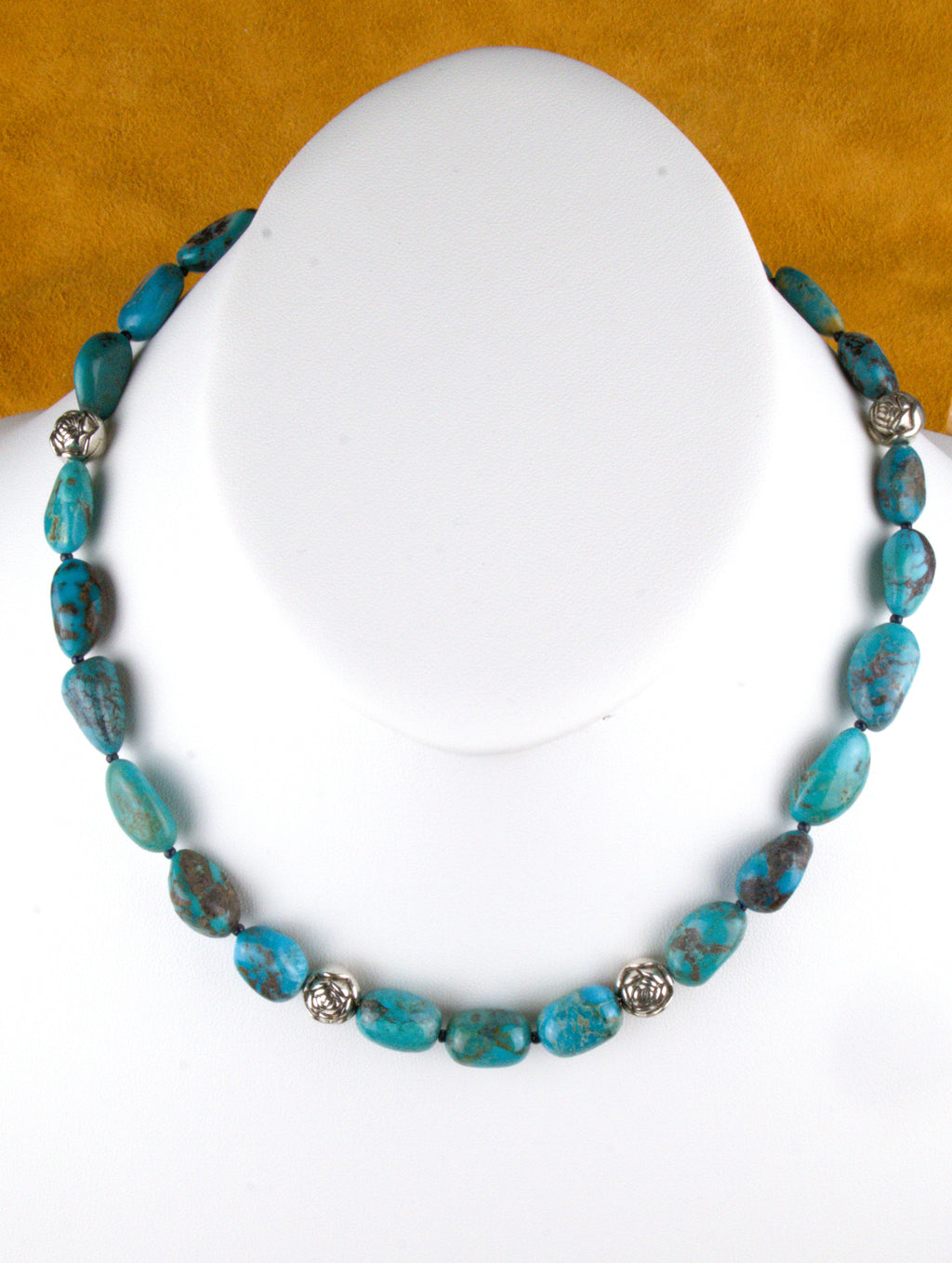 18 and 1/2" Medium Turquoise Nugget Necklace One-of-a-Kind Turquoise Jewelry  NN44