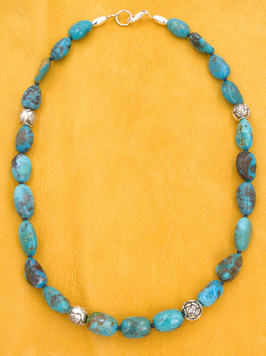 18 and 1/2" Medium Turquoise Nugget Necklace One-of-a-Kind Turquoise Jewelry  NN44