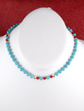 Turquoise and Coral 17" Beaded Choker Necklace Hand-Made Turquoise Jewelry  NN47