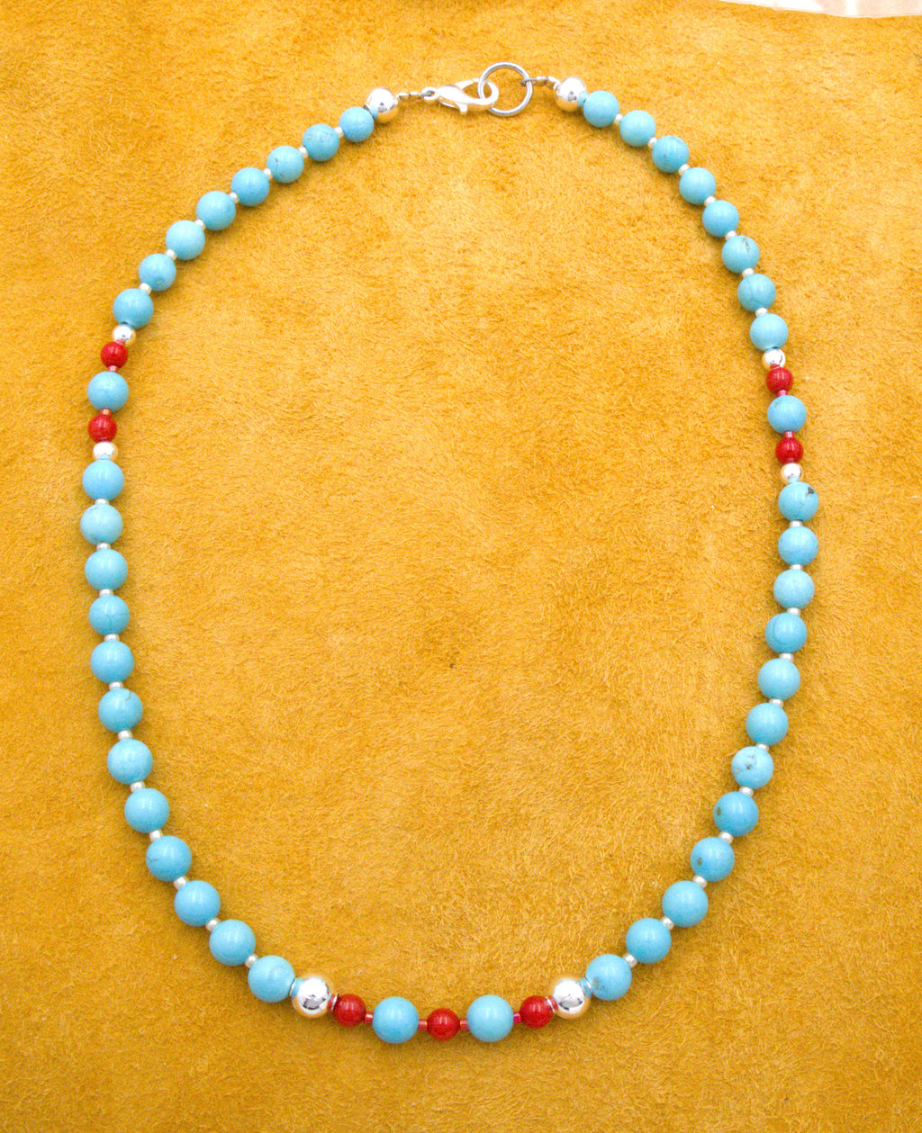 Turquoise and Coral 17" Beaded Choker Necklace Hand-Made Turquoise Jewelry  NN47