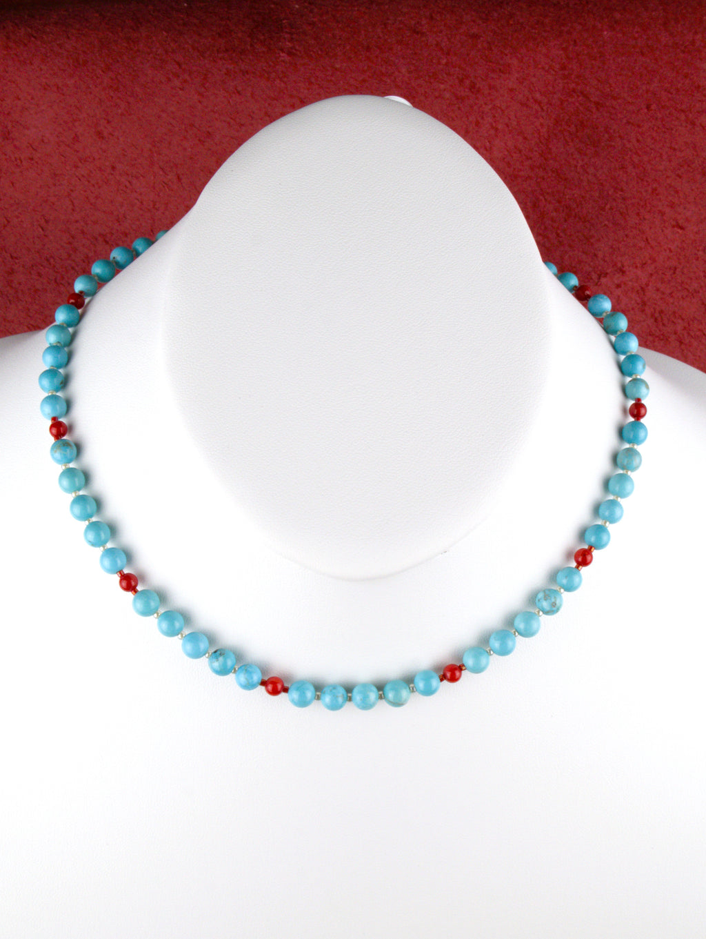 Turquoise and Red Coral 18" Beaded Necklace  NN49