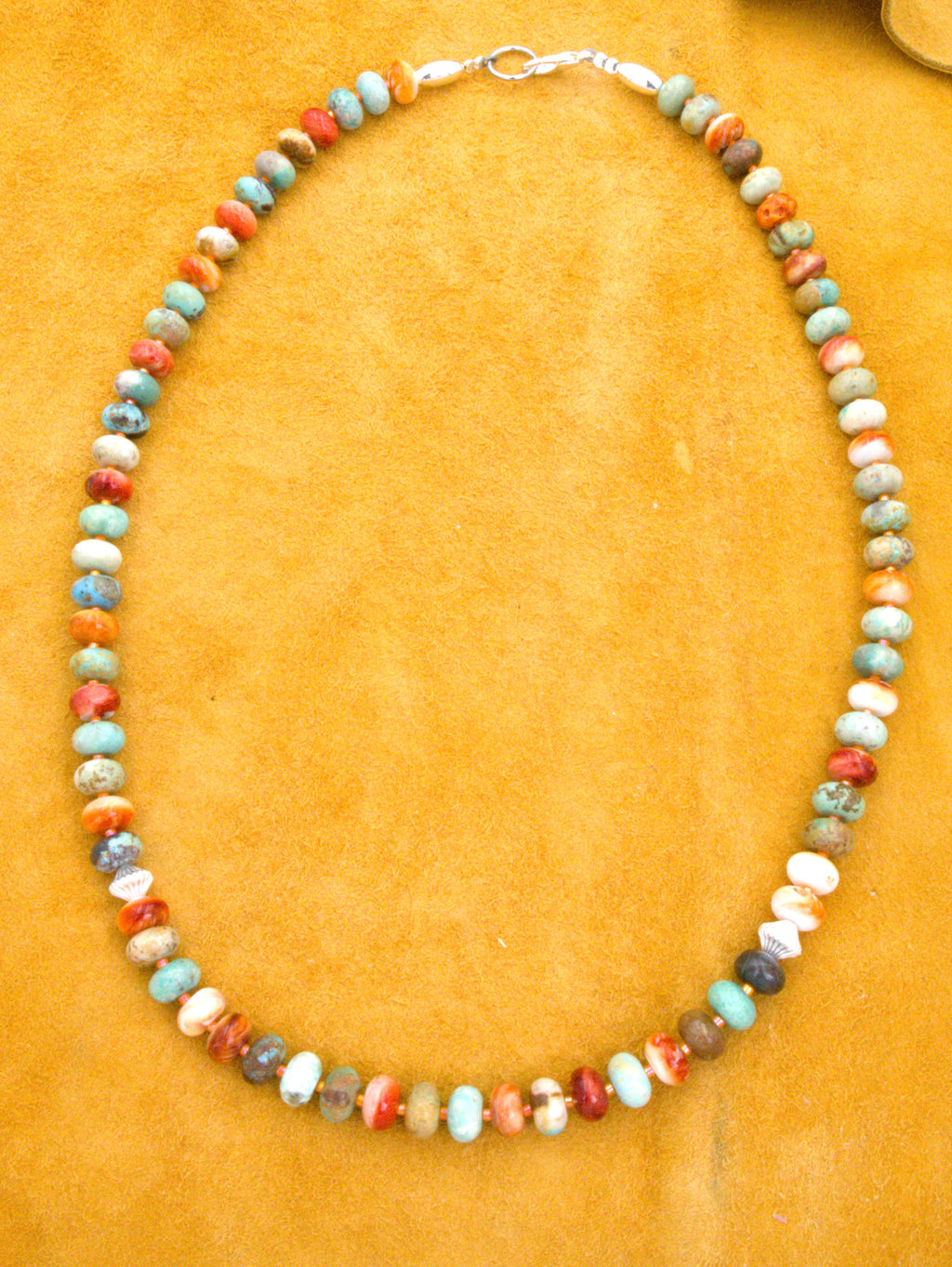 19 and 1/2" Turquoise and Spiny Oyster Shell Necklace  NN49