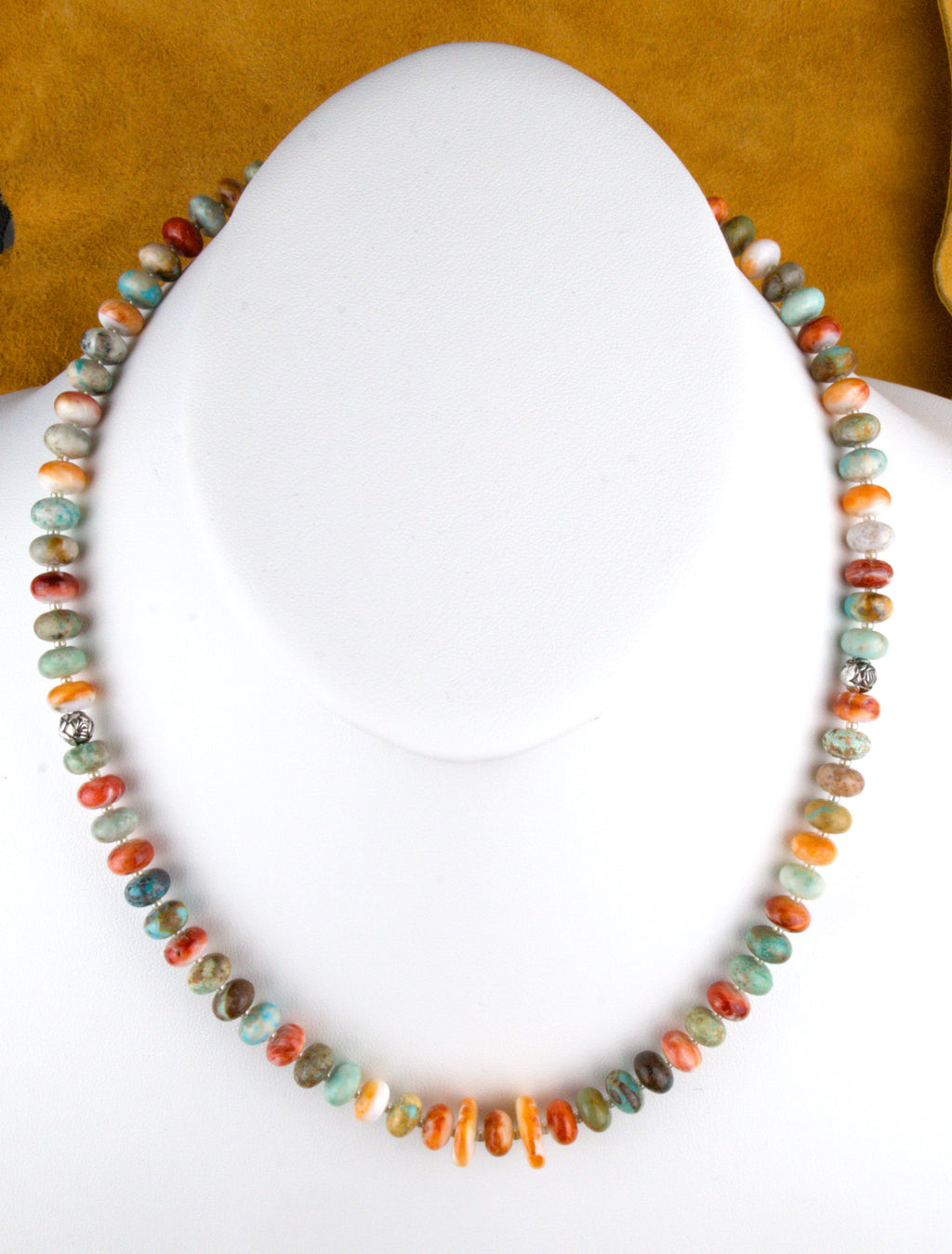 20" Turquoise and Spiny Oyster Shell Necklace One-of-a-Kind Turquoise Jewelry  NN50
