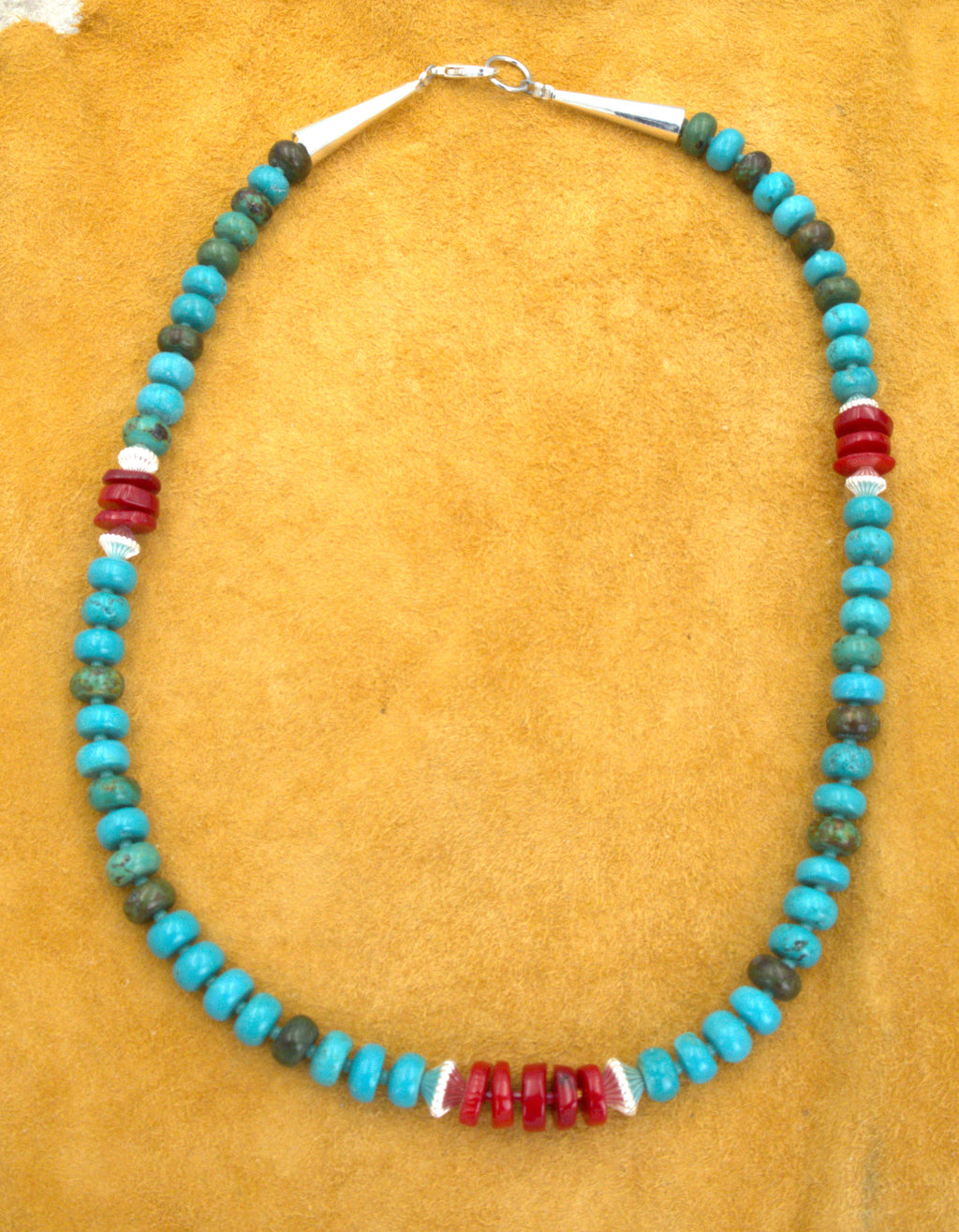 Turquoise and Red Coral 20" Beaded Necklace  NN50