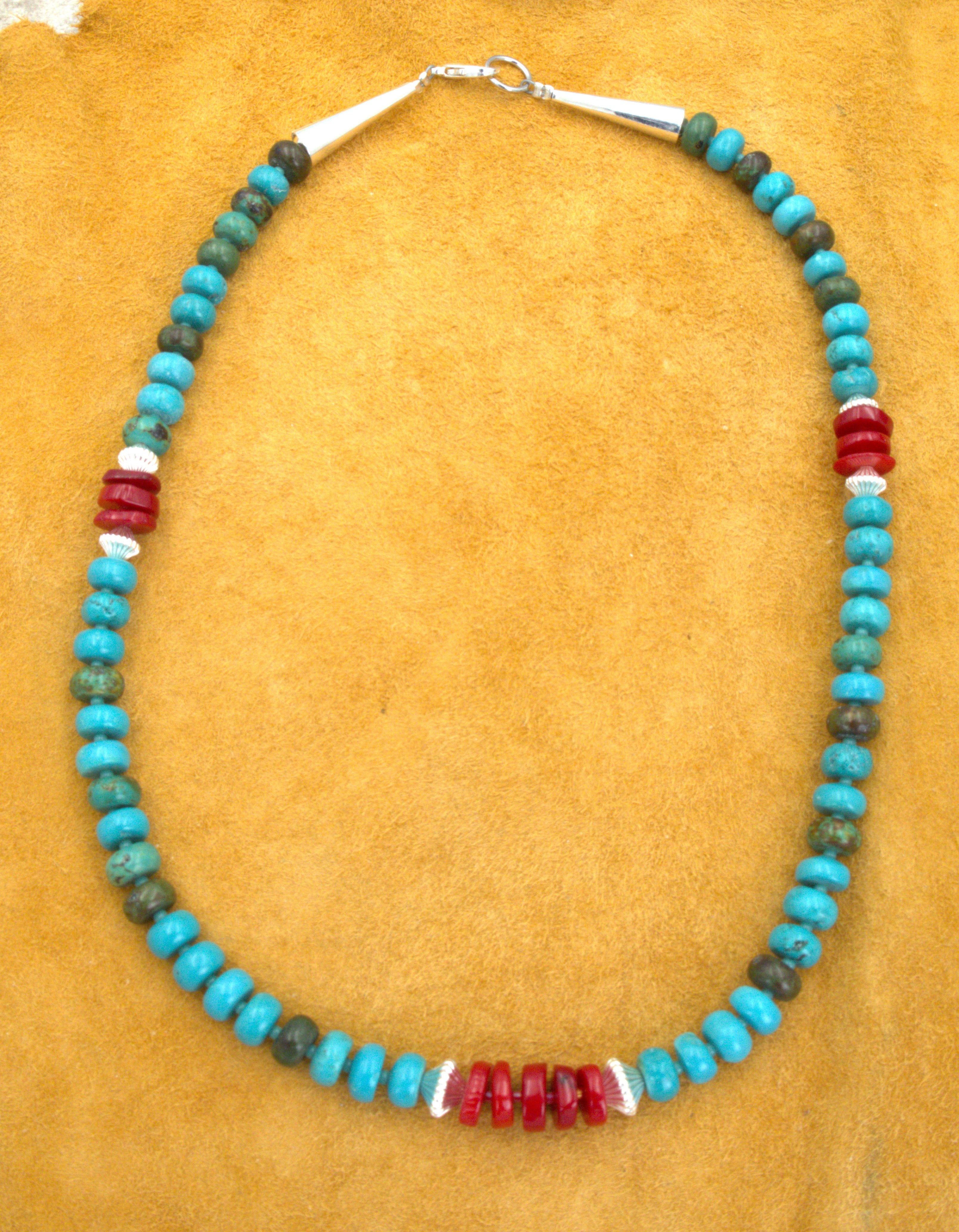 Turquoise and Red Coral 20" Beaded Necklace  NN50
