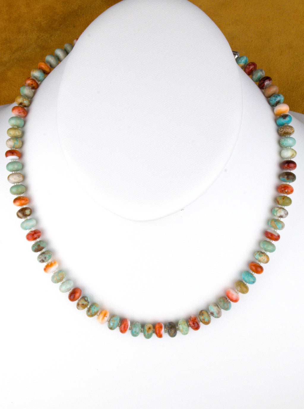 19" Turquoise and Spiny Oyster Shell Rondell Necklace One-of-a-Kind  NN54