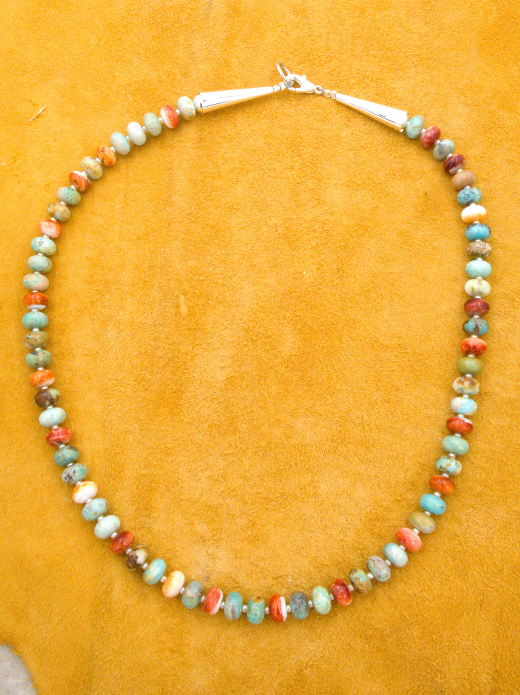 19" Turquoise and Spiny Oyster Shell Rondell Necklace One-of-a-Kind  NN54