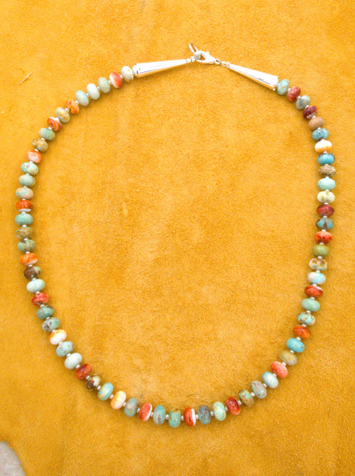 19" Turquoise and Spiny Oyster Shell Rondell Necklace One-of-a-Kind  NN54