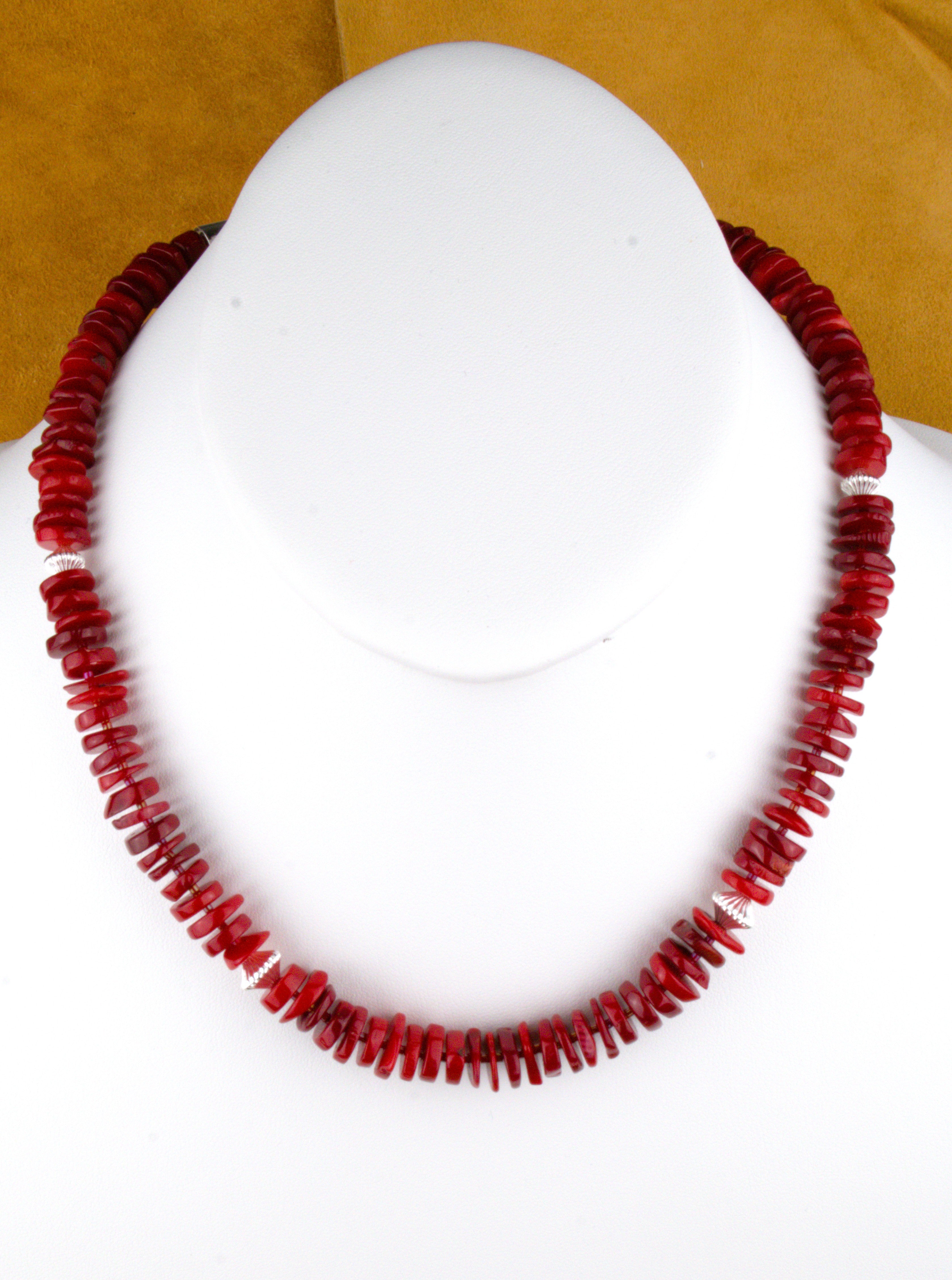 Red Coral Southwestern Statement Necklace 19 and 1/2"  NN67