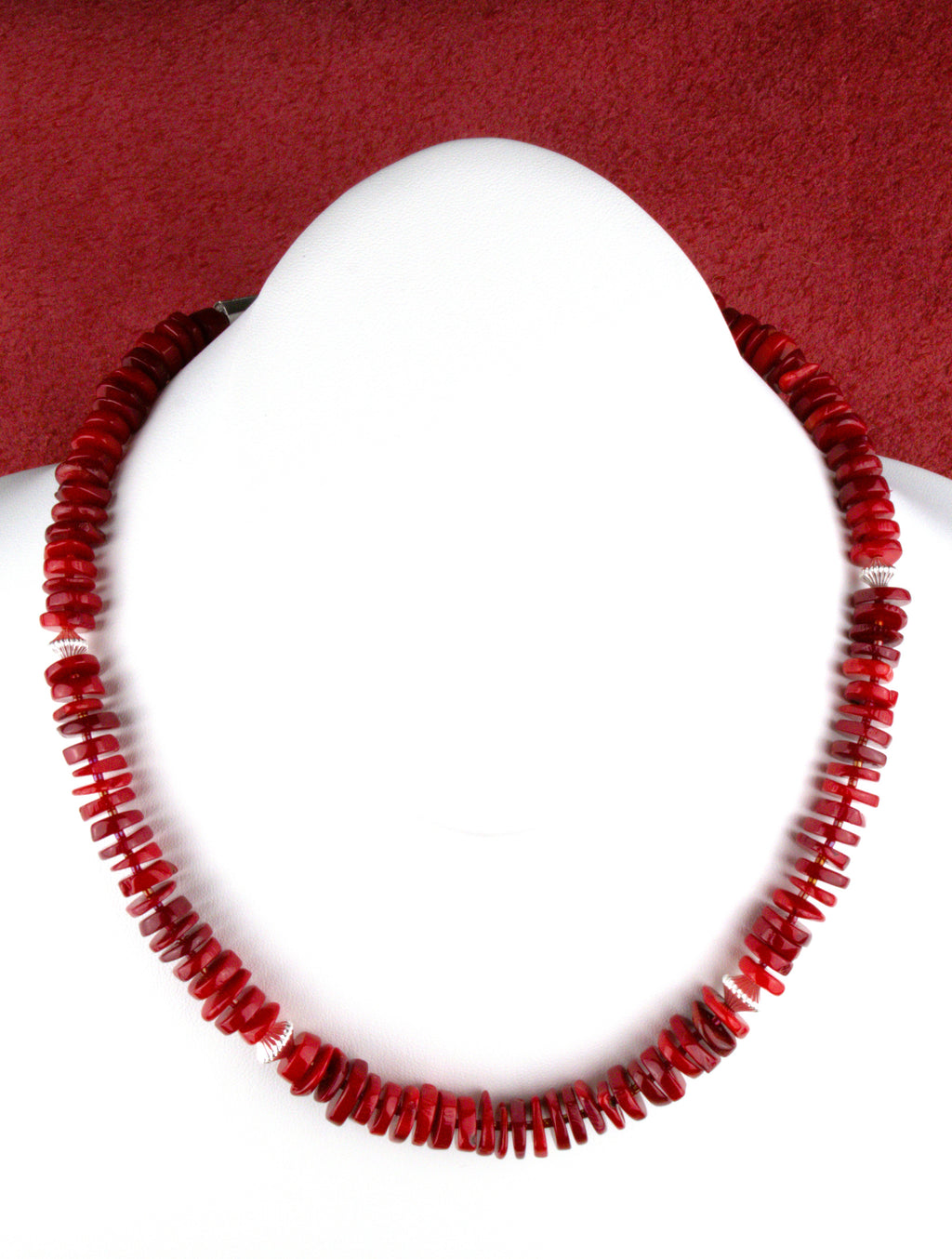 Red Coral Southwestern Statement Necklace 19 and 1/2"  NN67