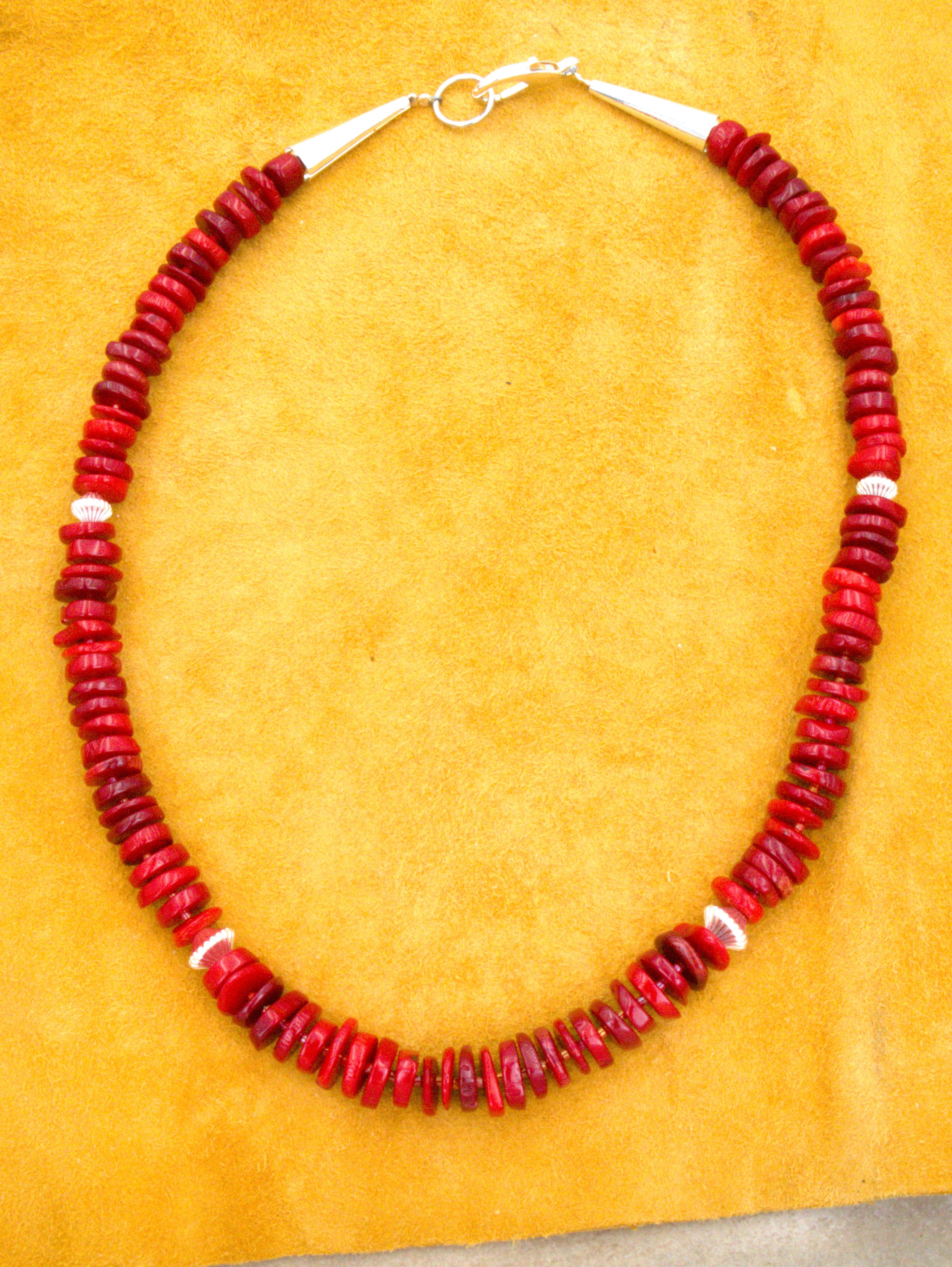 Red Coral Southwestern Statement Necklace 19 and 1/2"  NN67