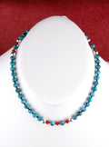 Turquoise and Coral 16" Beaded Choker Necklace One-of-a-Kind Turquoise Jewelry