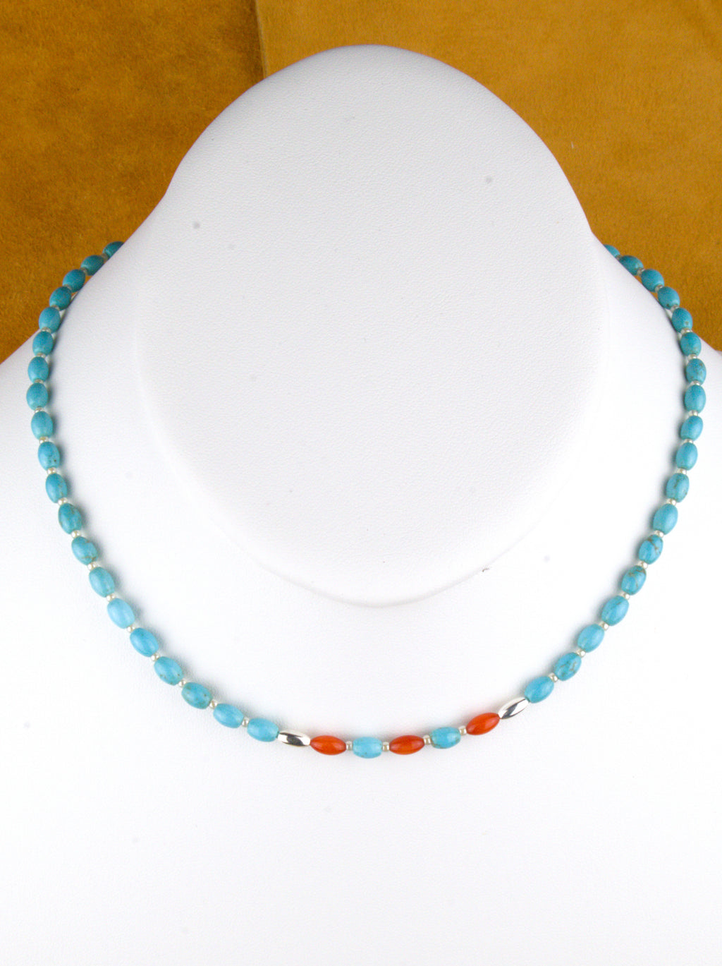 Petite Turquoise and Coral Choker Necklace 17"  NN71