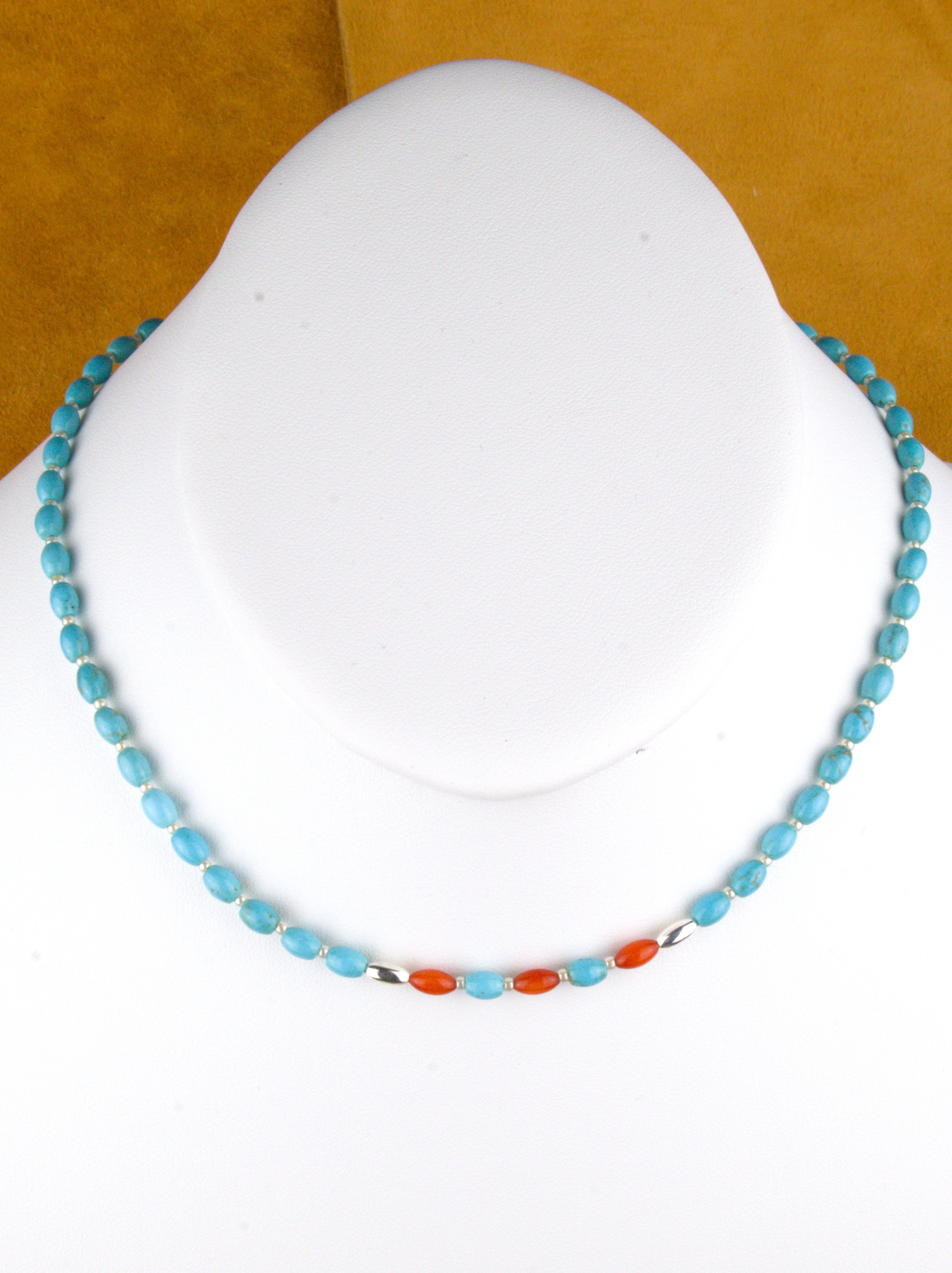 Petite Turquoise and Coral Choker Necklace 17"  NN71