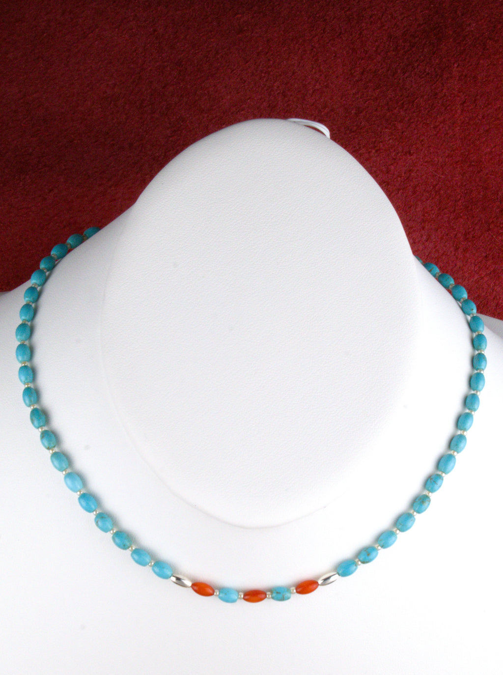 Petite Turquoise and Coral Choker Necklace 17"  NN71