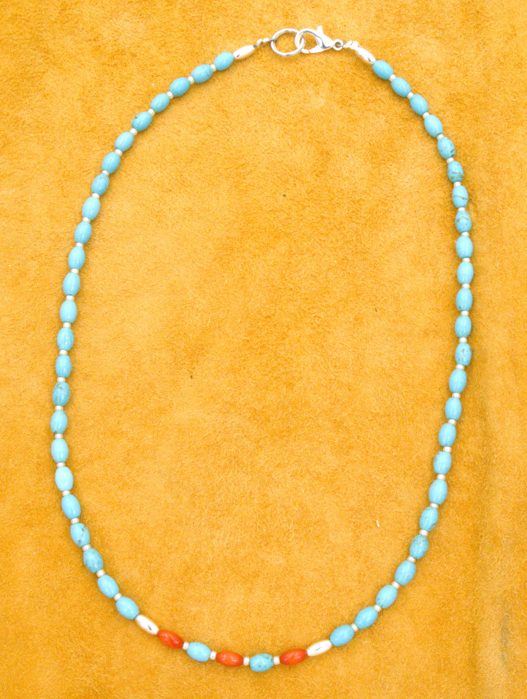 Petite Turquoise and Coral Choker Necklace 17"  NN71
