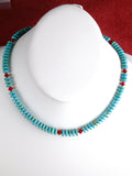 19" Turquoise and Coral Beaded Necklace  NN76