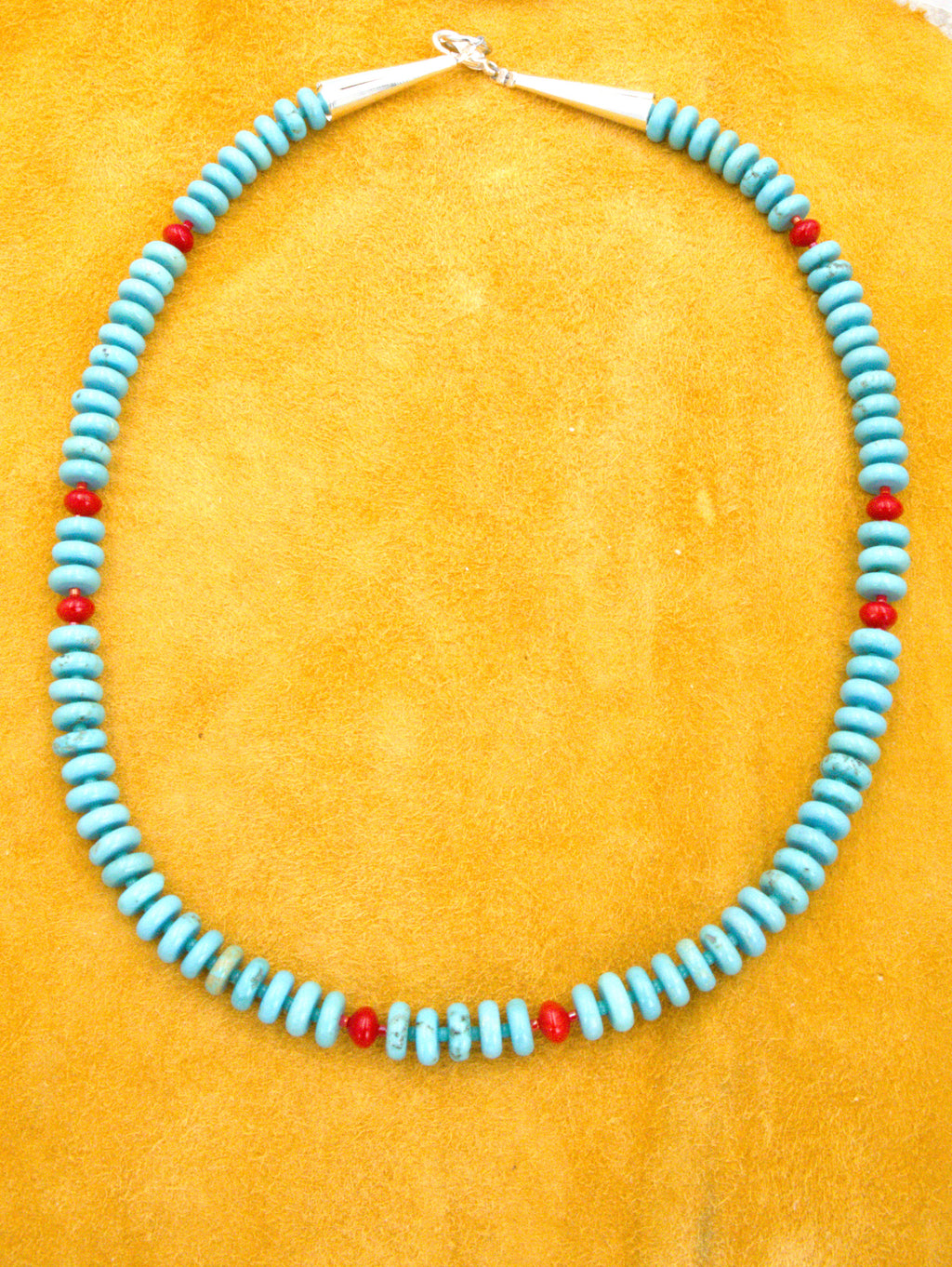 19" Turquoise and Coral Beaded Necklace  NN76