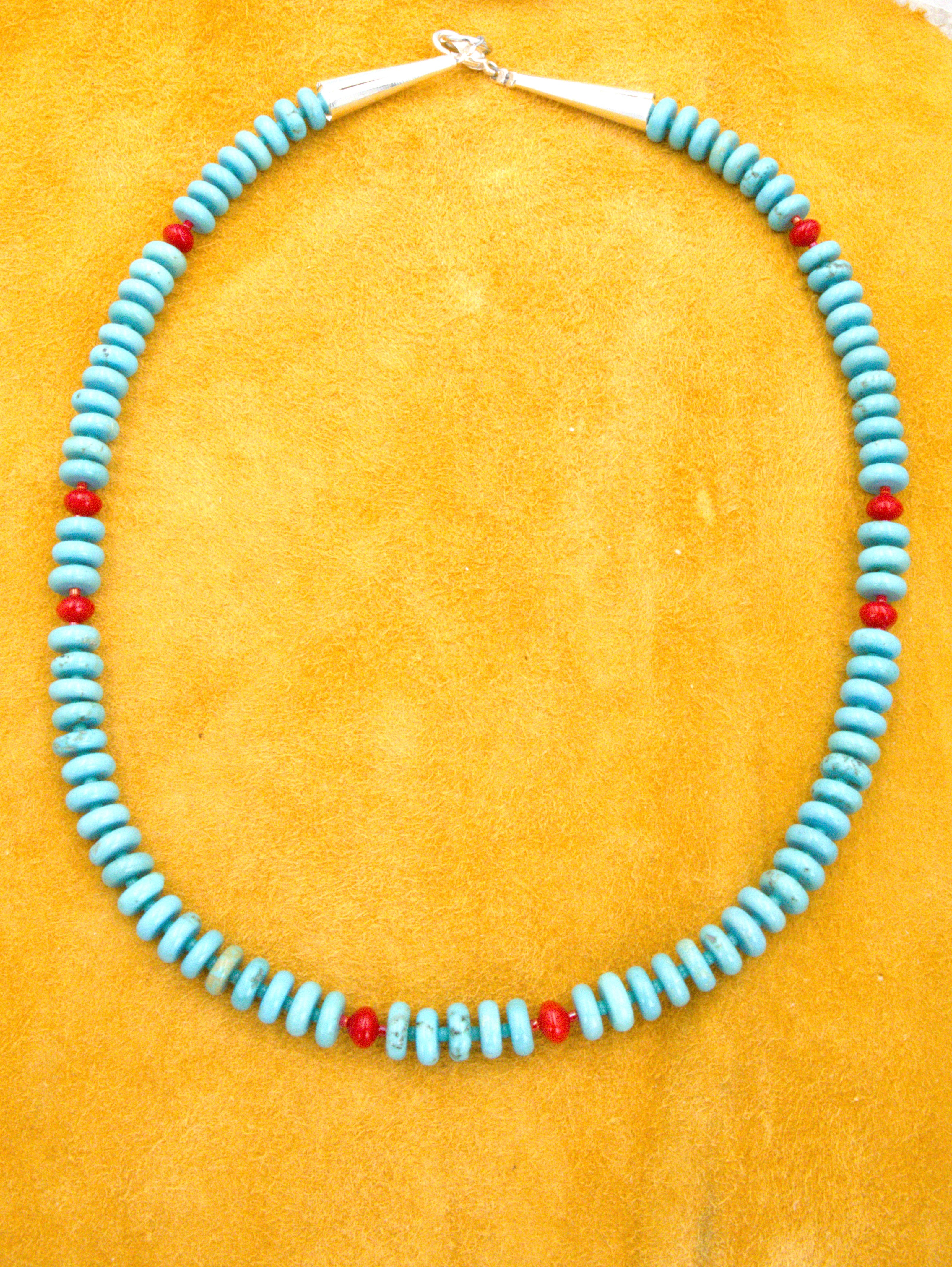 19" Turquoise and Coral Beaded Necklace  NN76