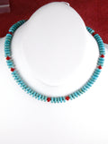 Turquoise and Coral Choker Necklace 17 and 1/4"  NN77