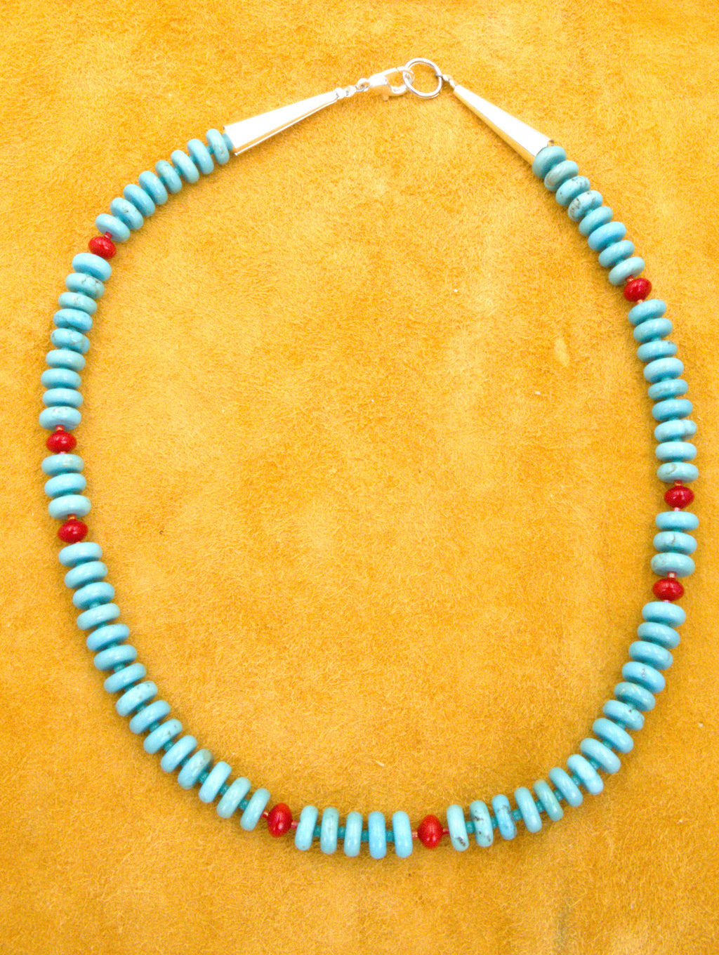 Turquoise and Coral Choker Necklace 17 and 1/4"  NN77