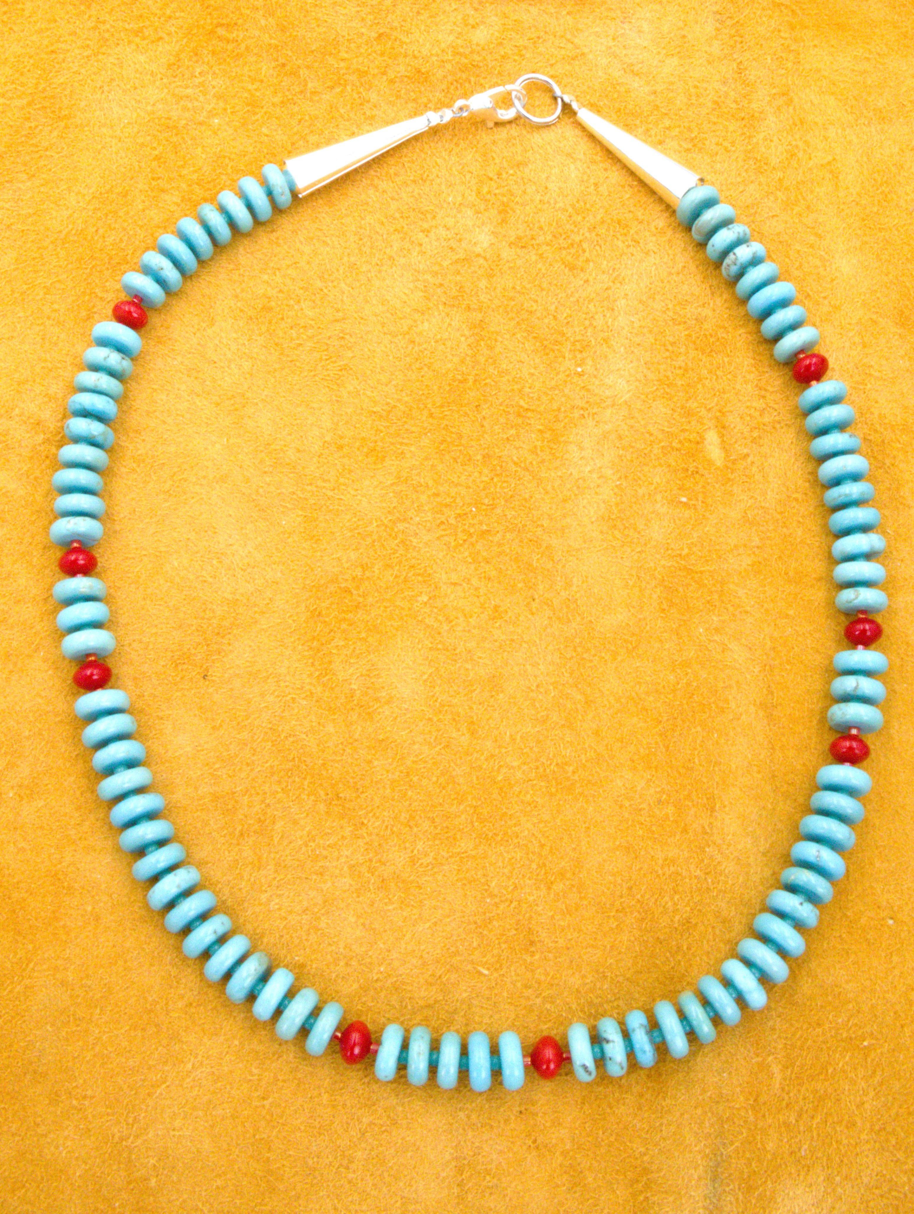 Turquoise and Coral Choker Necklace 17 and 1/4"  NN77