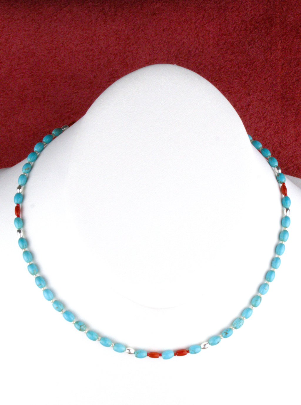 Turquoise and Coral Petite Choker Necklace 17"  NN78
