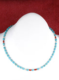 Turquoise and Coral Petite Choker Necklace 17"  NN78