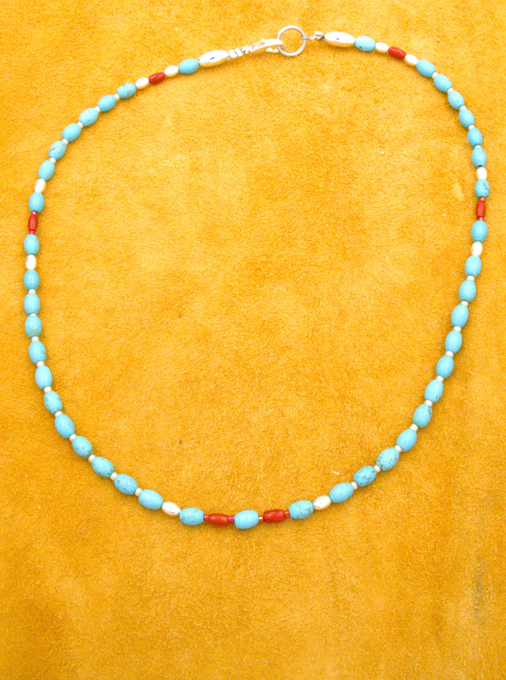 Turquoise and Coral Petite Choker Necklace 17"  NN78