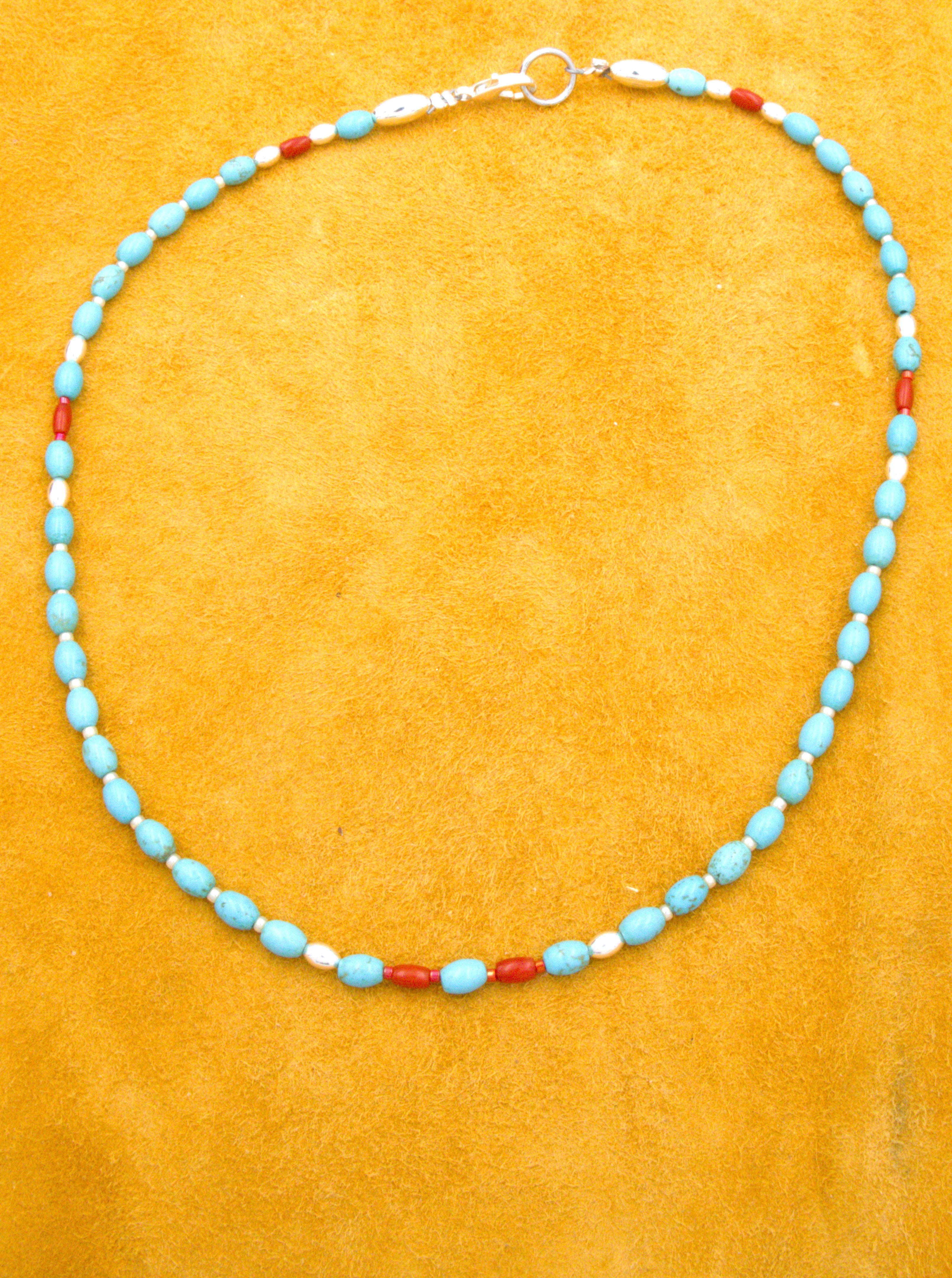 Turquoise and Coral Petite Choker Necklace 17"  NN78