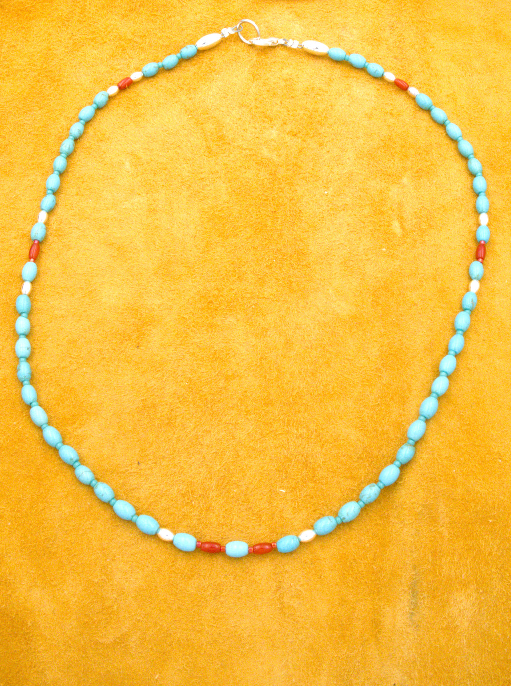 Turquoise and Coral Petite 19" Beaded Necklace  NN79