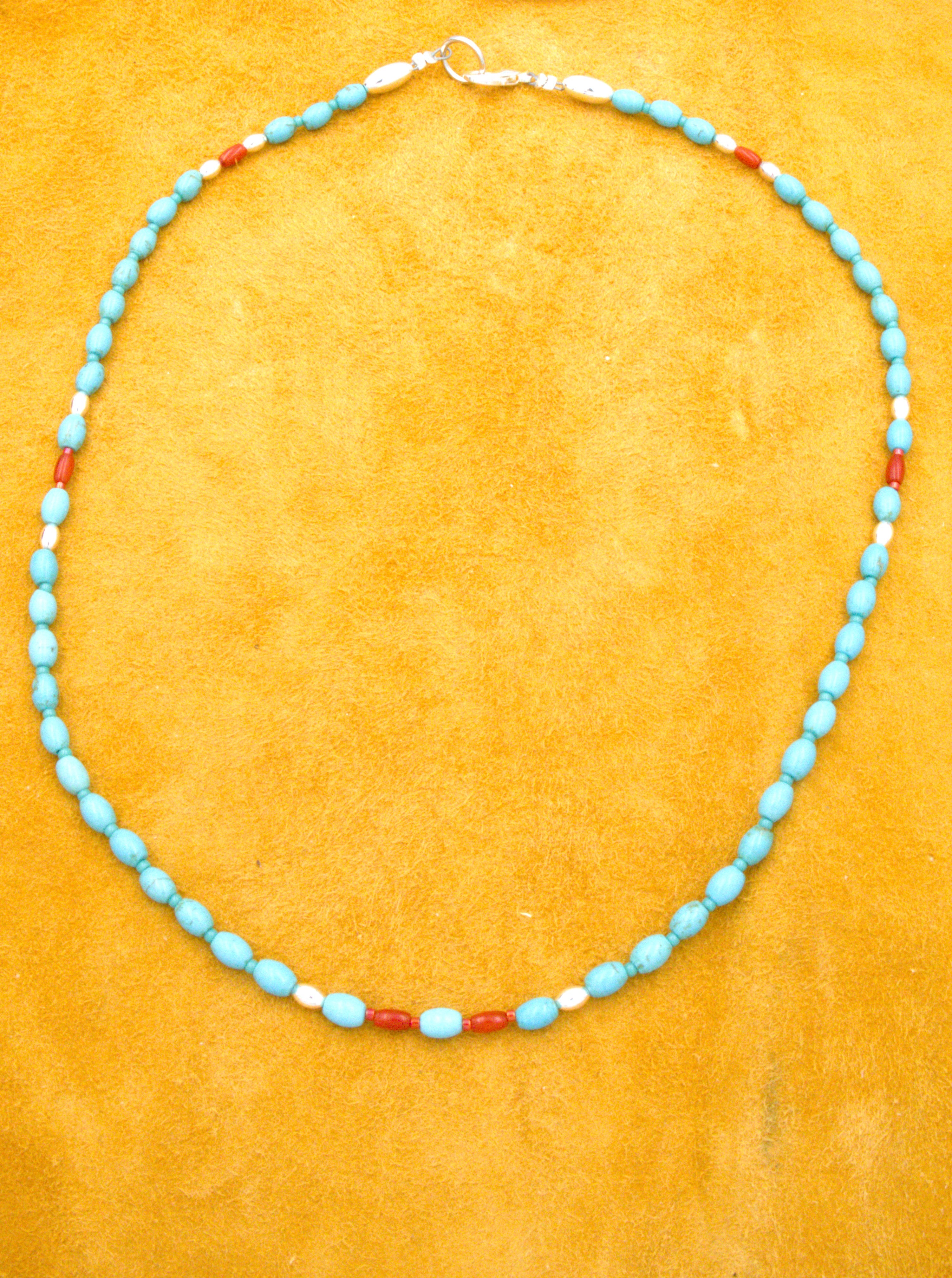 Turquoise and Coral Petite 19" Beaded Necklace  NN79