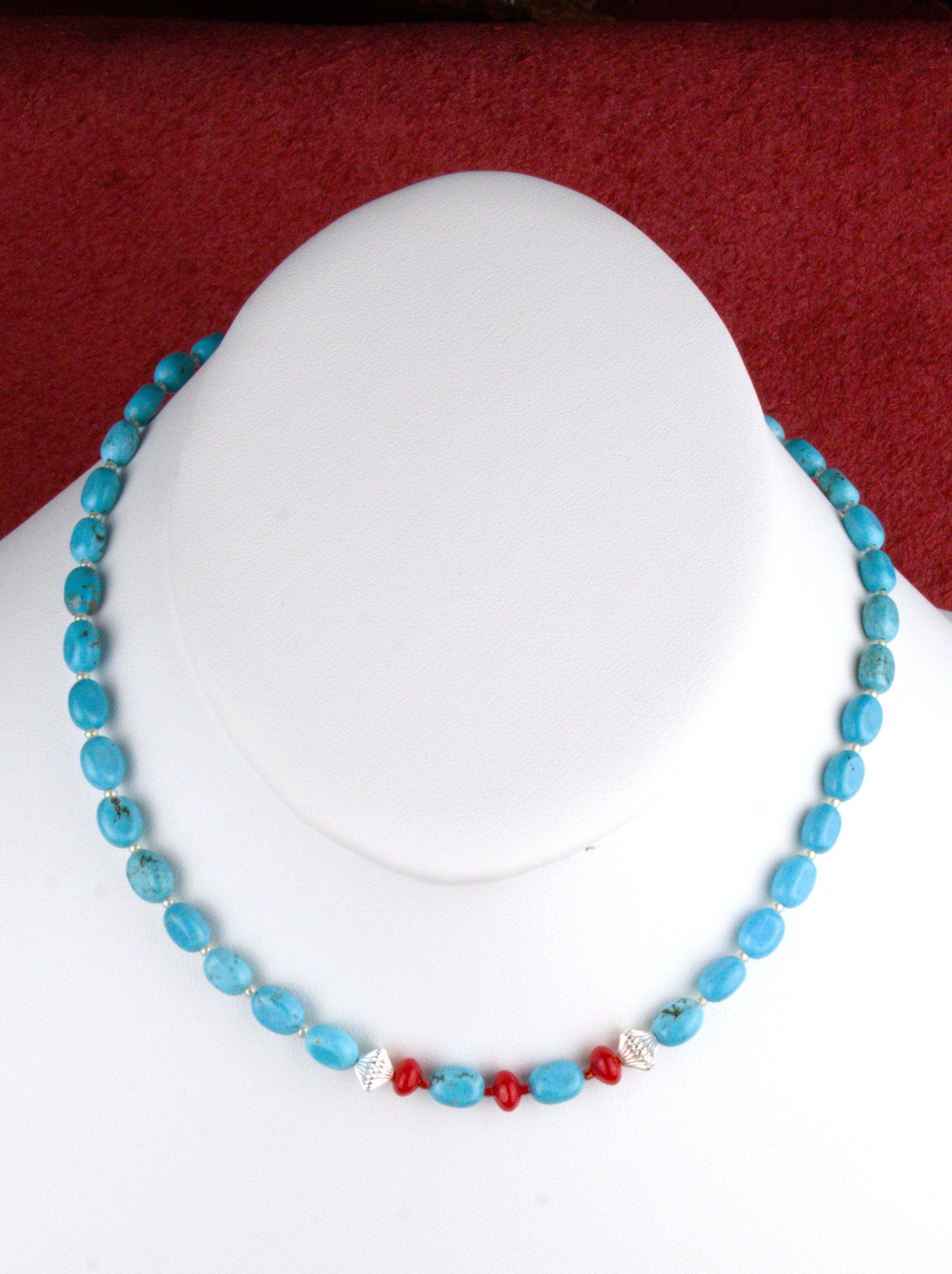 Turquoise and Coral 17 and 1/4" Choker Necklace