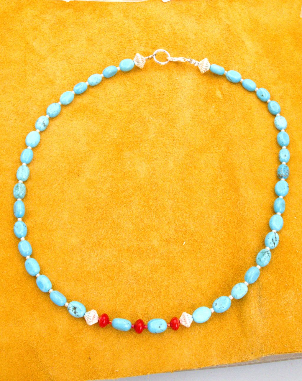 Turquoise and Coral 17 and 1/4" Choker Necklace