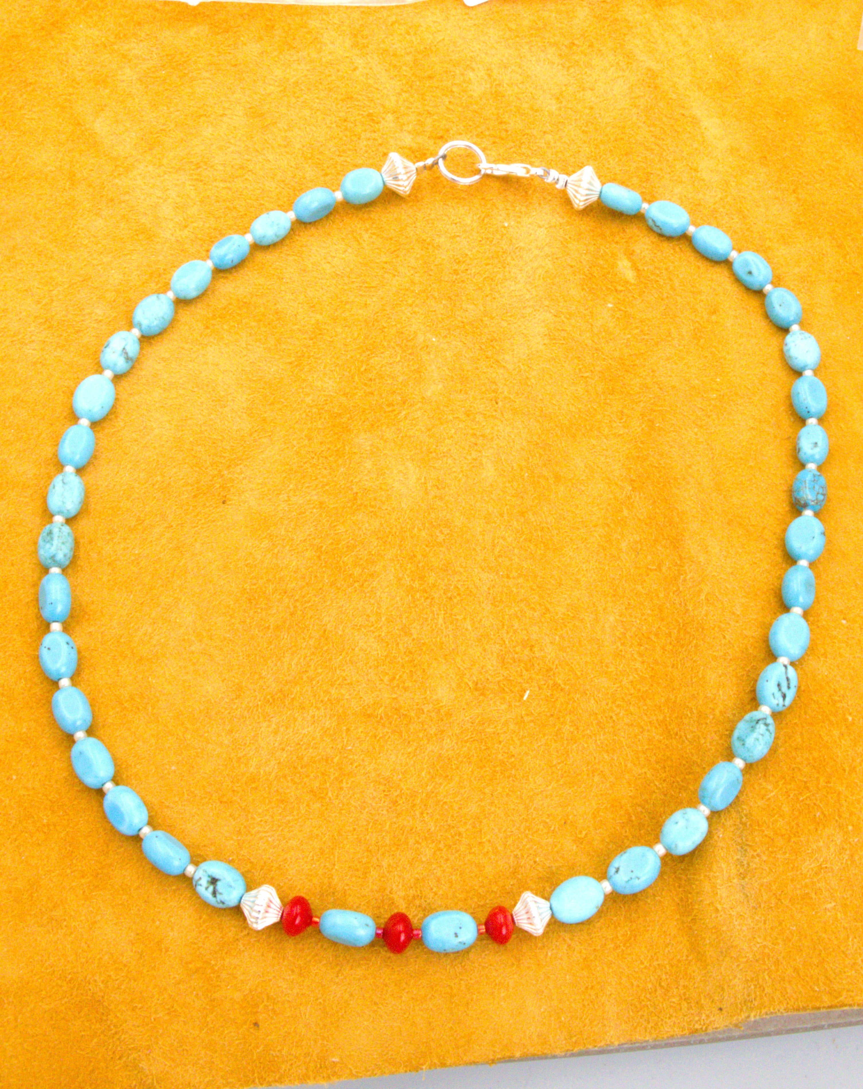 Turquoise and Coral 17 and 1/4" Choker Necklace