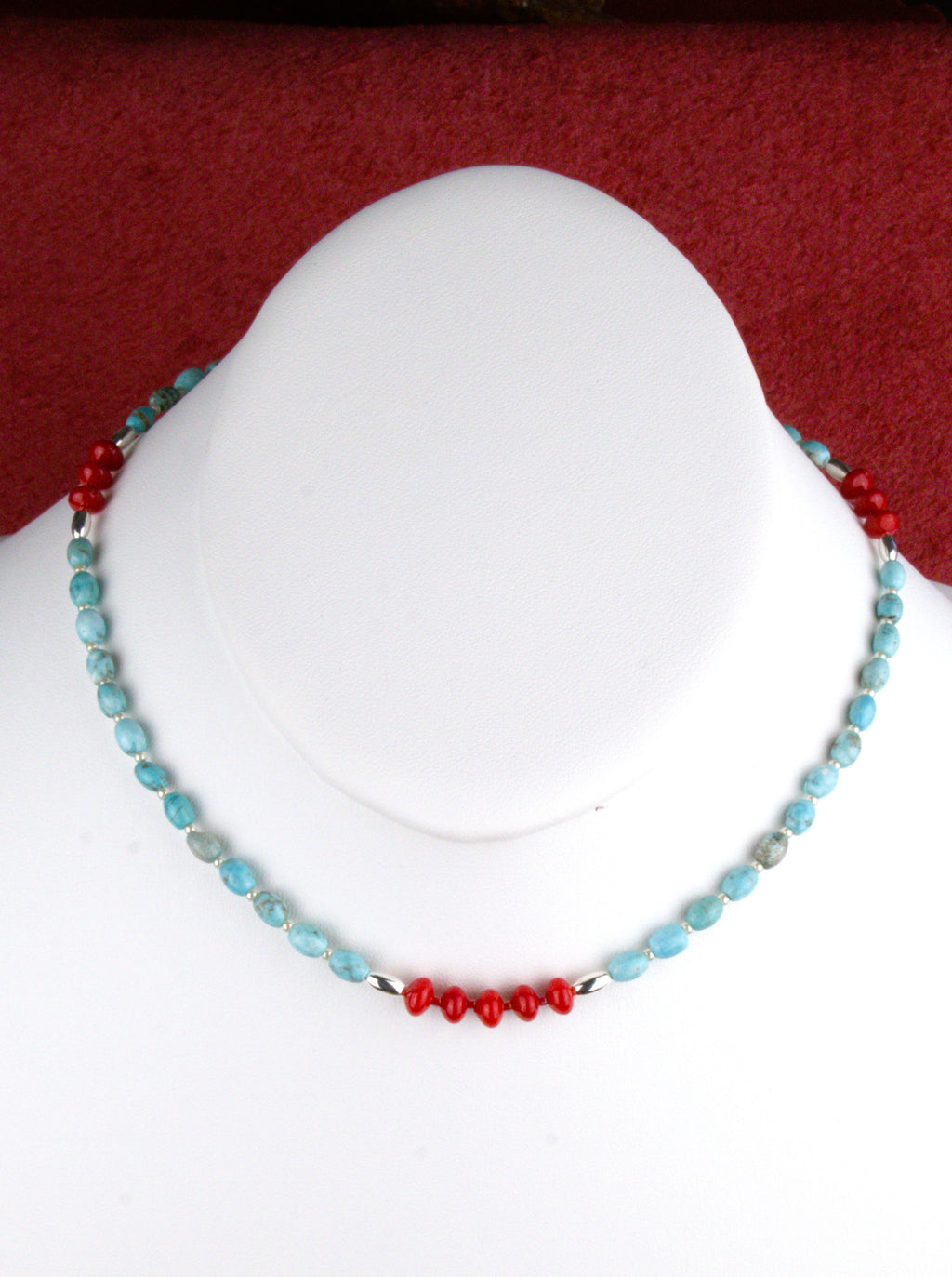 Turquoise and Coral 17" Choker Necklace  NN85