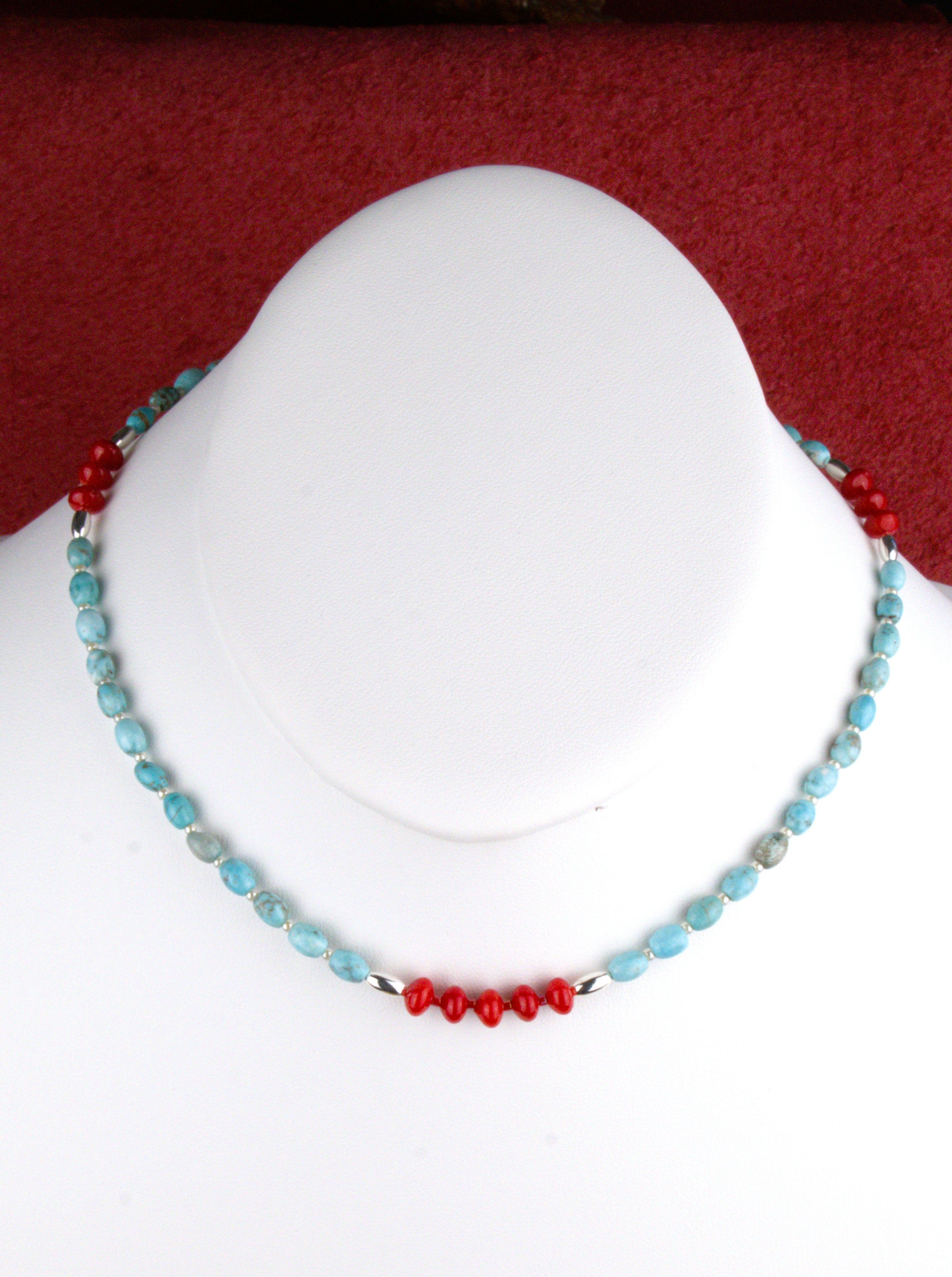 Turquoise and Coral 17" Choker Necklace  NN85