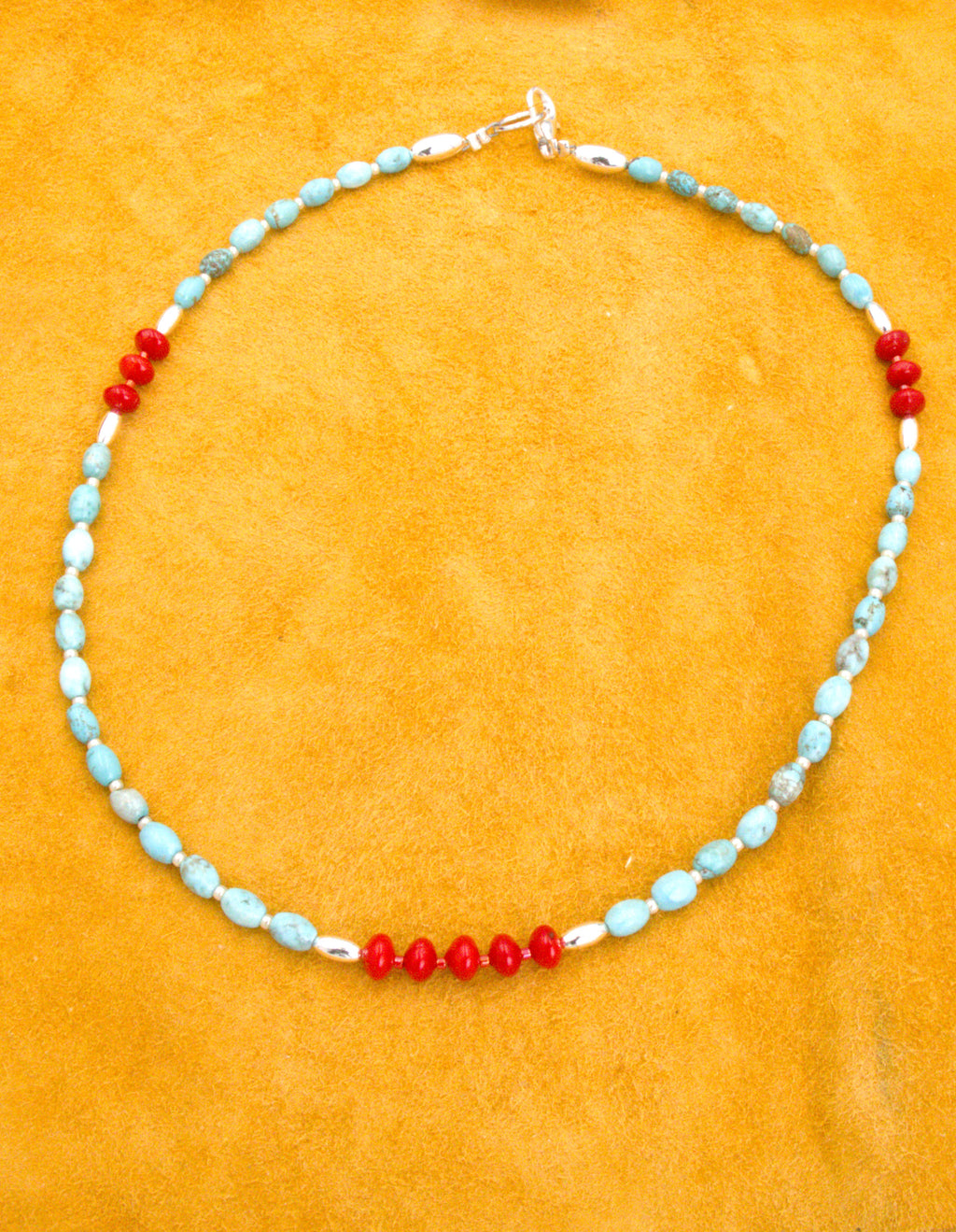 Turquoise and Coral 17" Choker Necklace  NN85