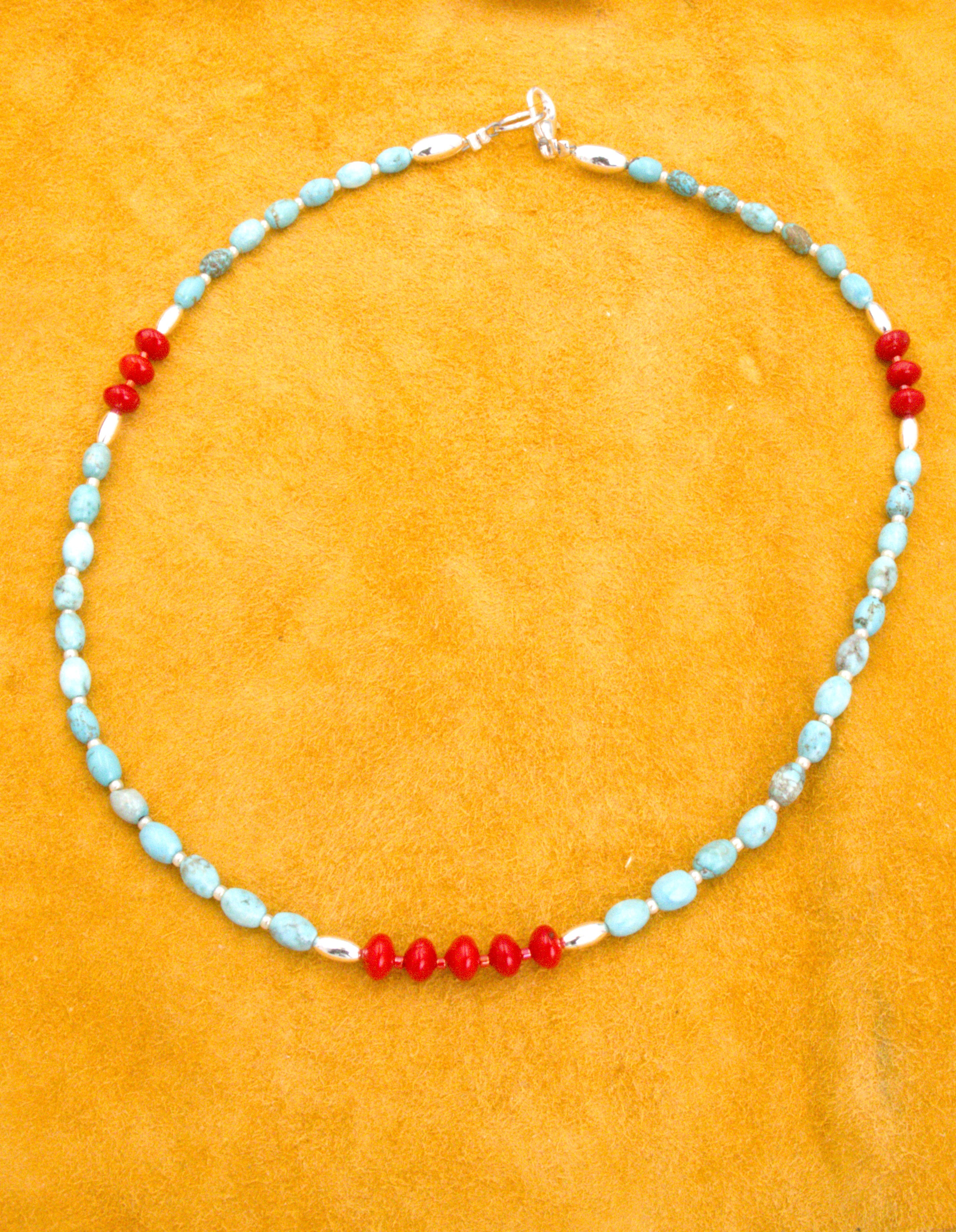 Turquoise and Coral 17" Choker Necklace  NN85