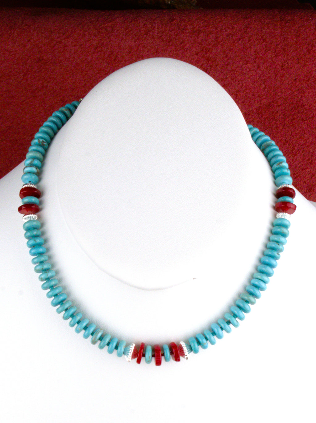 Turquoise and Coral 16 and 1/2" Choker Necklace  NN86