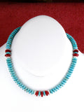 Turquoise and Coral 16 and 1/2" Choker Necklace  NN86
