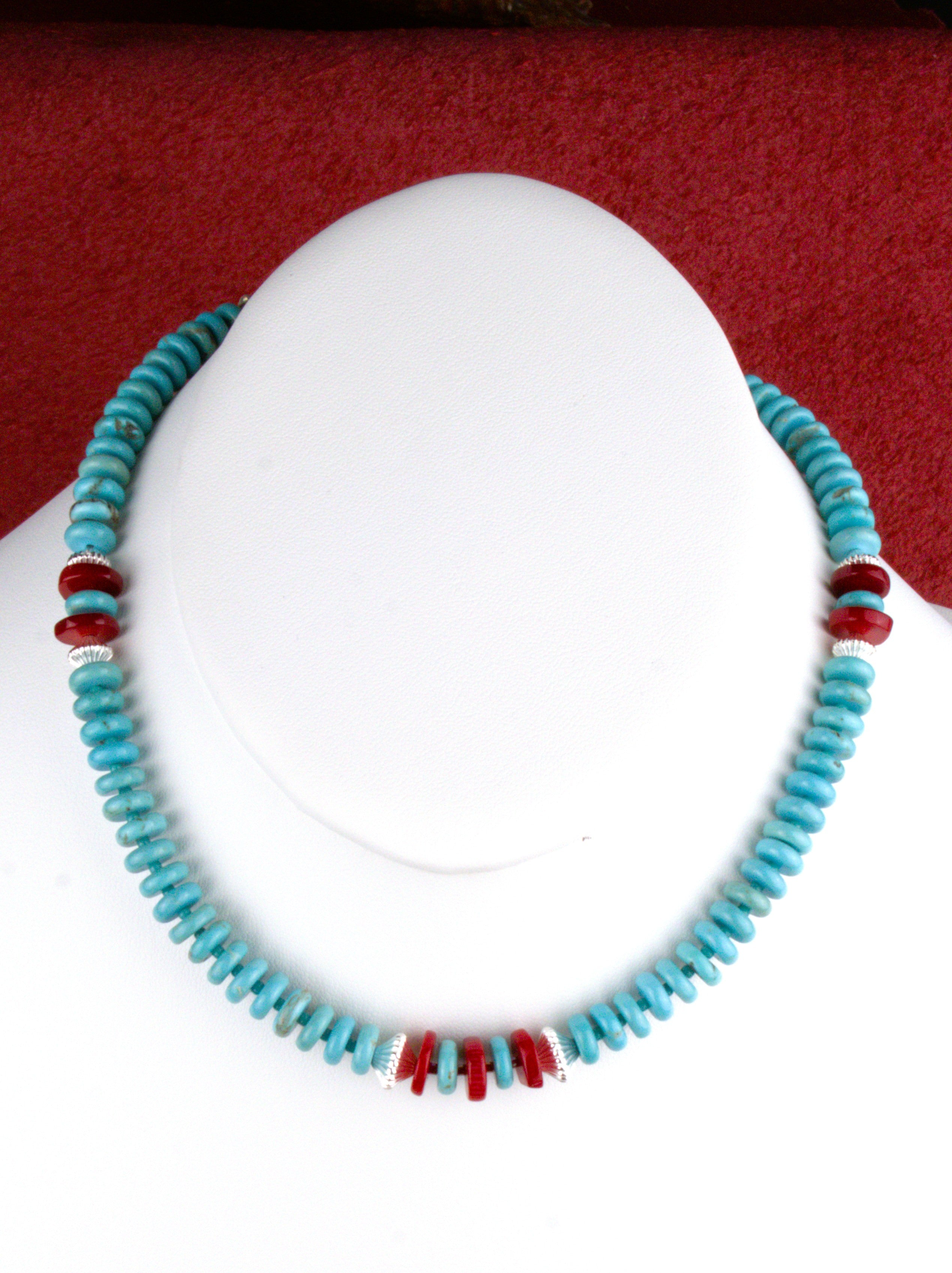 Turquoise and Coral 16 and 1/2" Choker Necklace  NN86