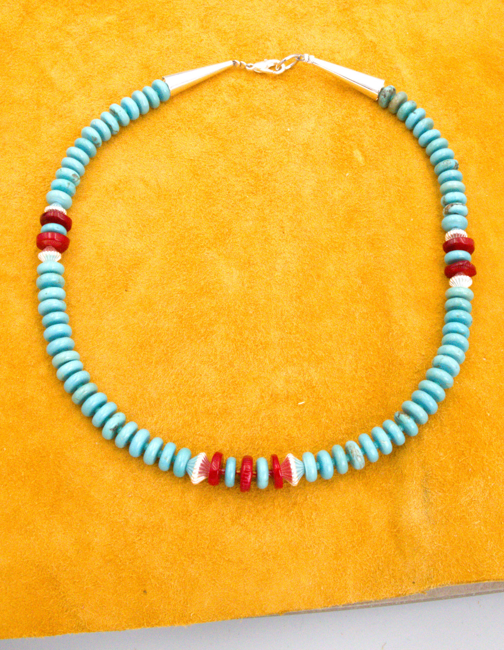 Turquoise and Coral 16 and 1/2" Choker Necklace  NN86