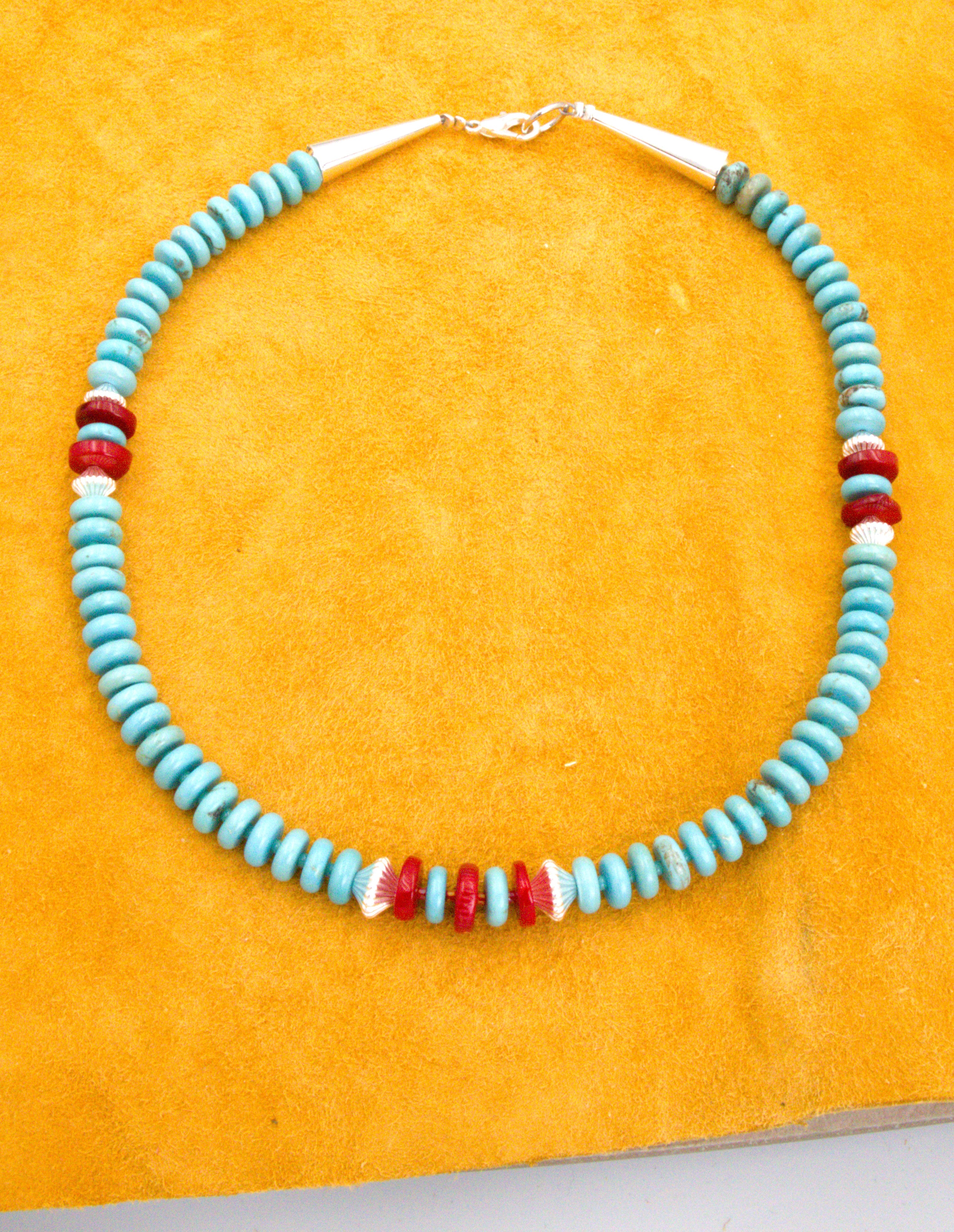 Turquoise and Coral 16 and 1/2" Choker Necklace  NN86