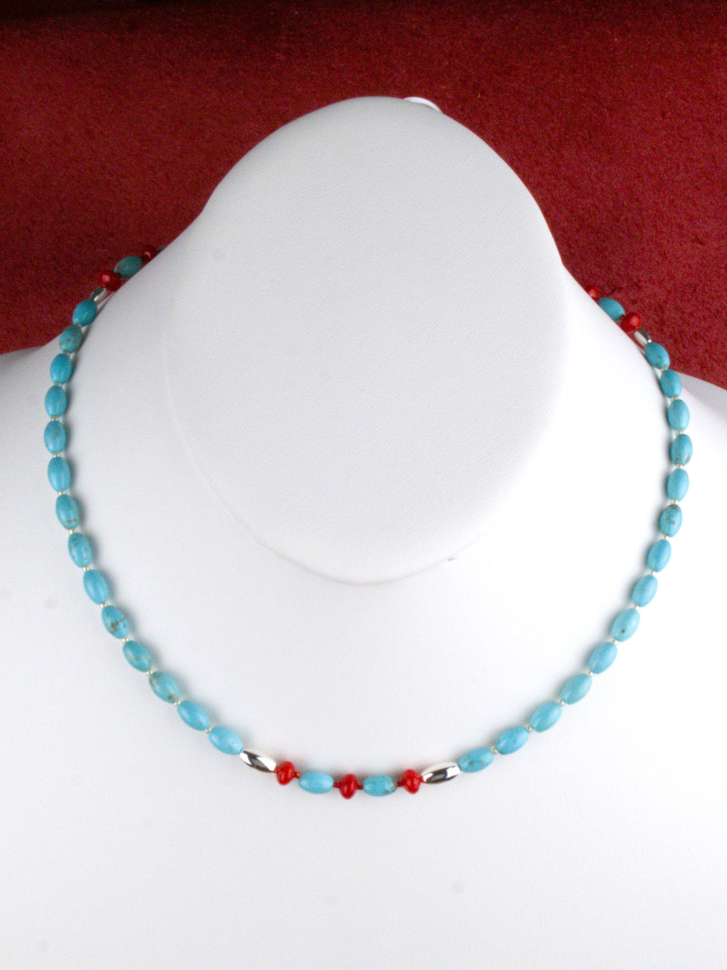 Turquoise and Coral 19" Beaded Necklace  NN87
