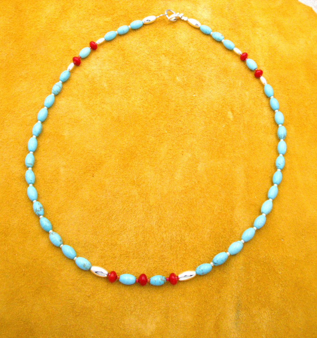 Turquoise and Coral 19" Beaded Necklace  NN87