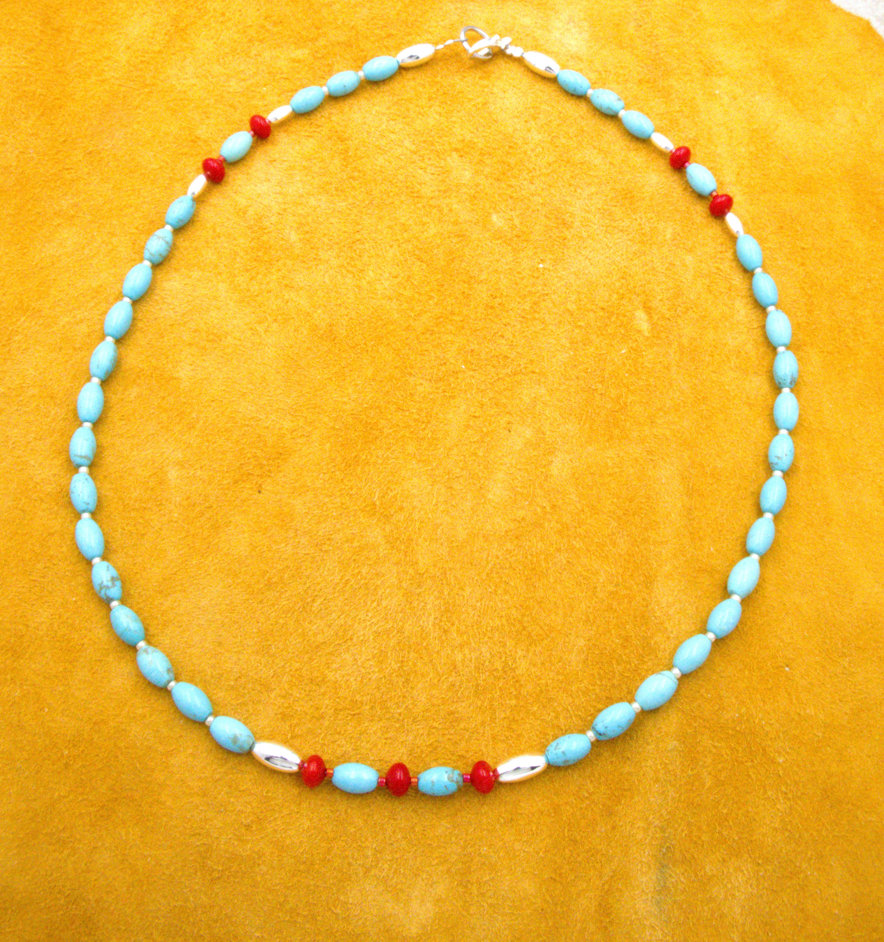 Turquoise and Coral 19" Beaded Necklace  NN87