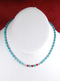Turquoise and Coral Petite Choker Necklace 16 and 1/2"  NN90