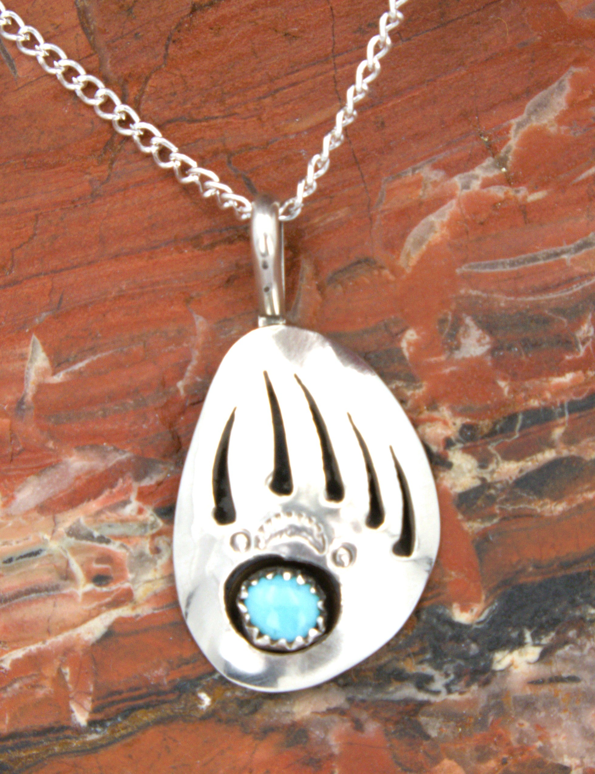 Native American Large Bear Paw Turquoise Pendant PE04